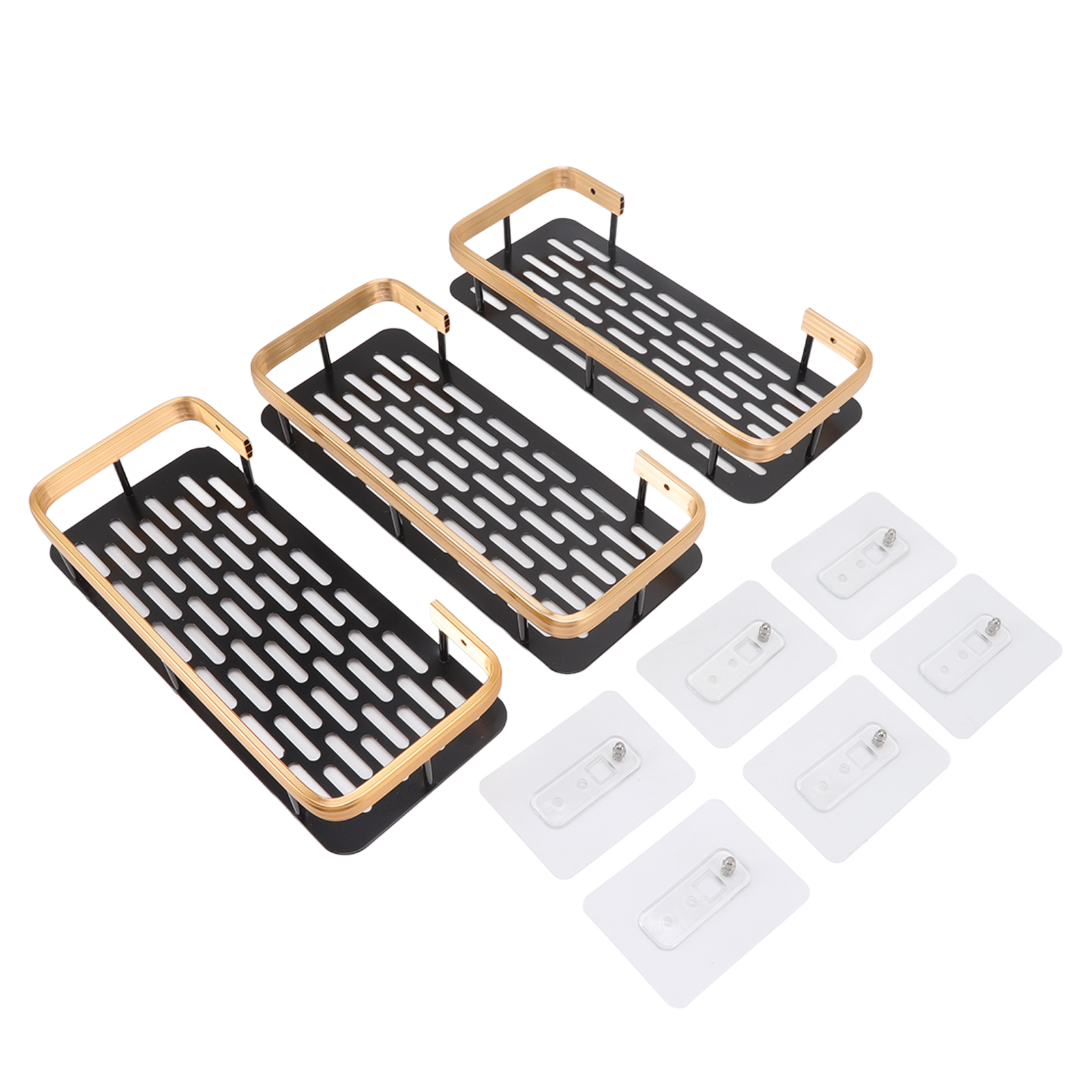 3-stöckiges Duschregal, Rechteckiger, Bohrfreier Aluminium-regalkorb Für Das Badezimmer Zu Hause, Schwarz-gold.