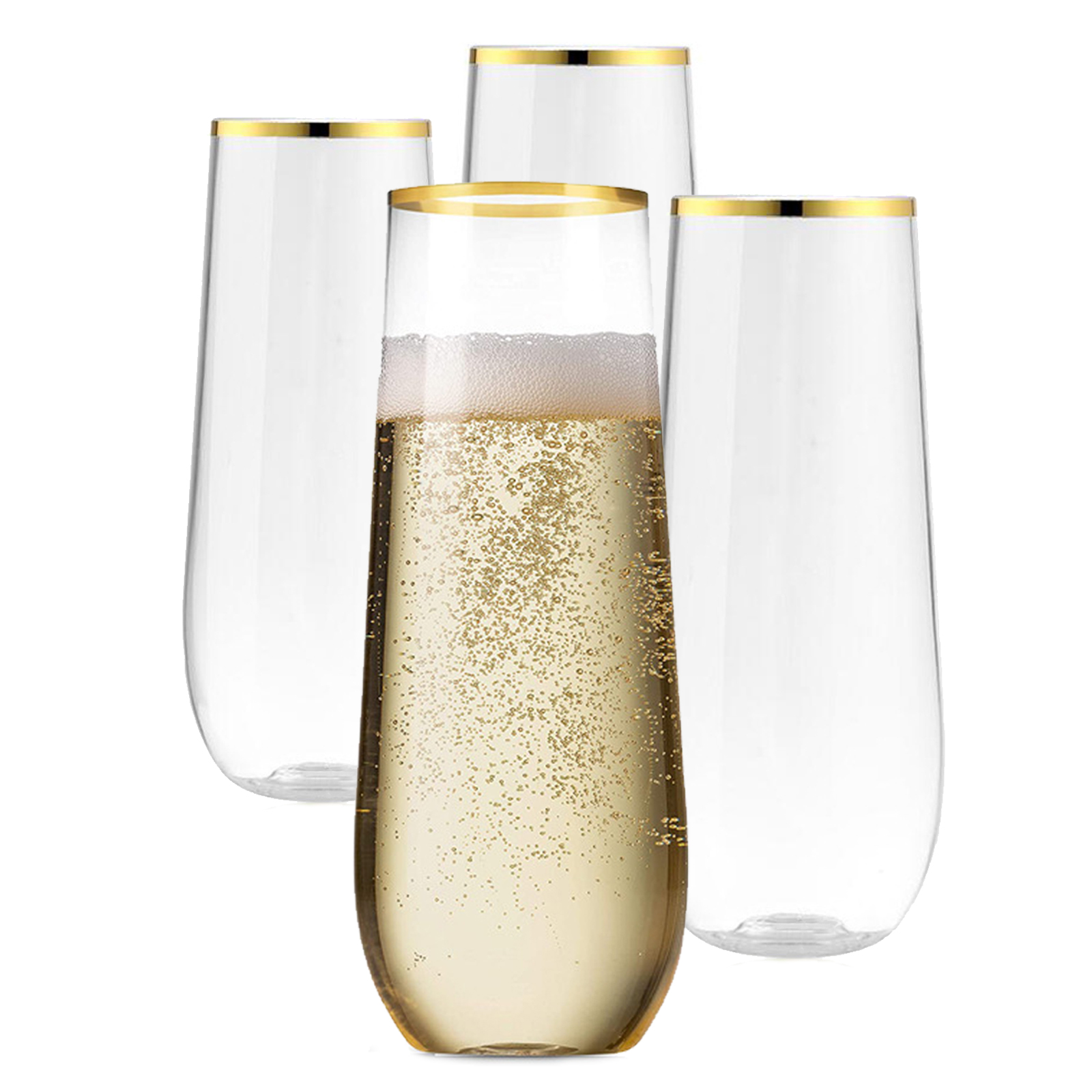 270 Ml Champagnergläser Aus Kunststoff, Transparente Flöten Mit Goldrand Für Die Hausbar.