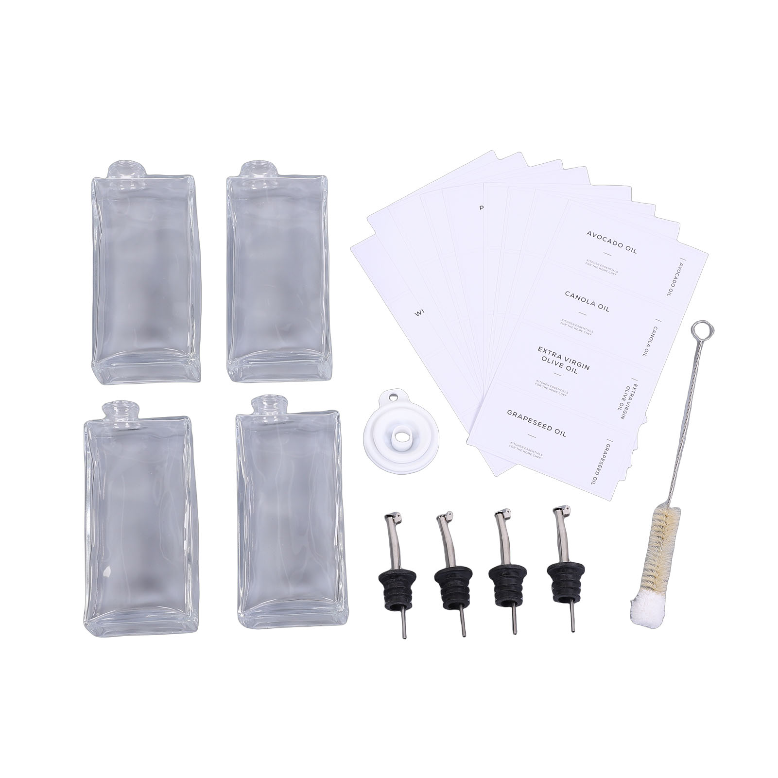 Öl- Und Essigspender-set, 500-ml-olivenglasflasche Mit Ausgießtrichter Für Die Küche, Silberfarben.