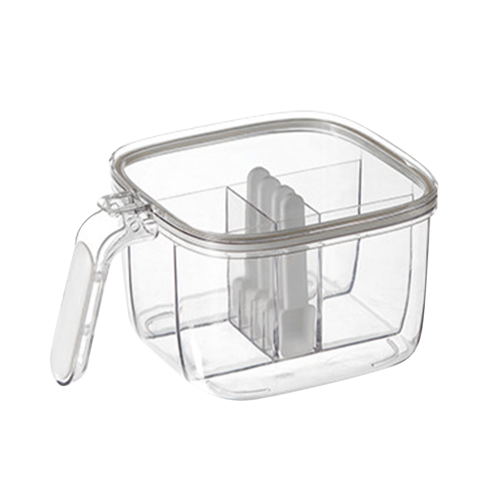 4-in-1 Gewürzbox Mit Deckel Und Löffelfächern, Gewürzglas, Luftdichter Behälter Für Würzmittel Zum Kochen Zu Hause, Weiß.