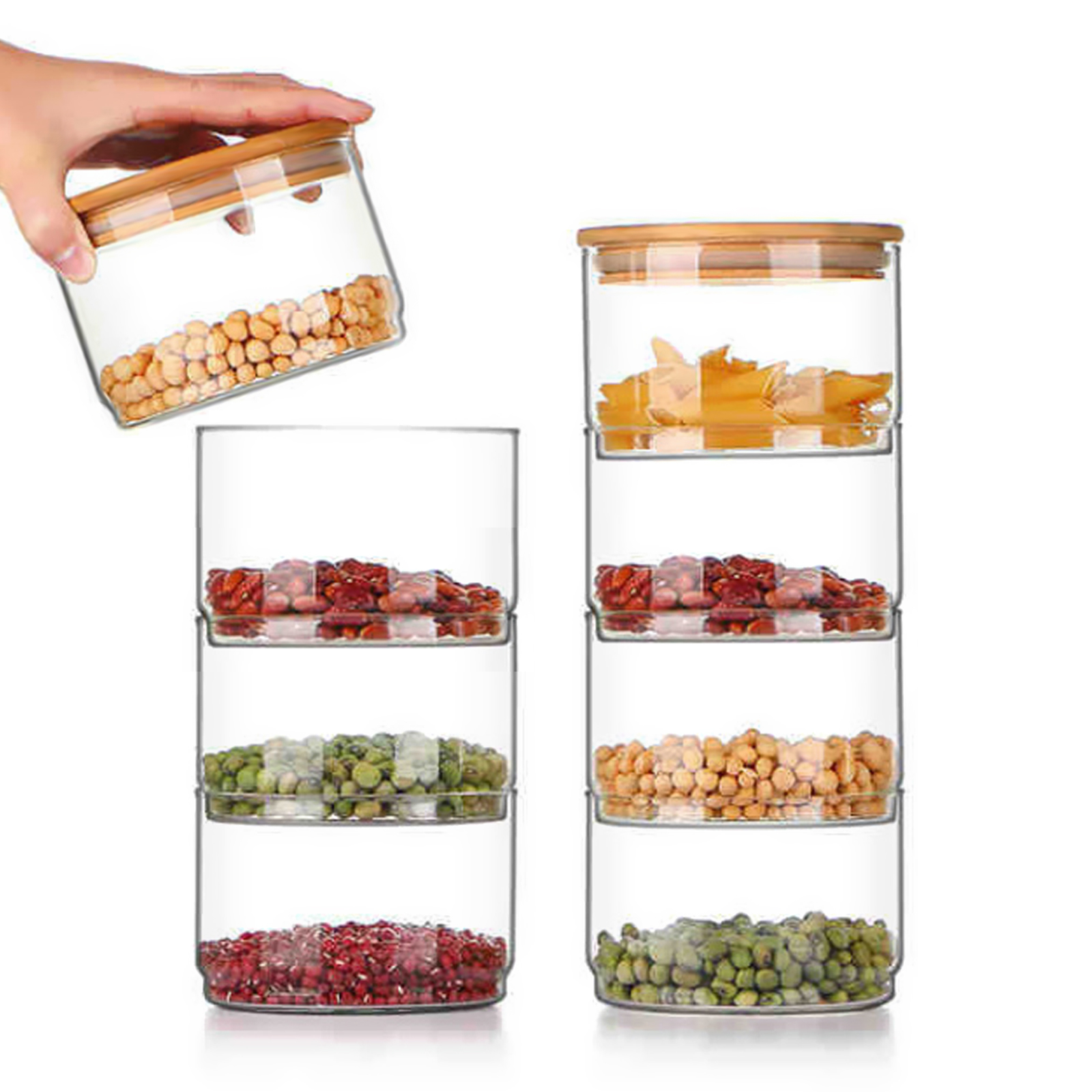 4-stöckiges Vorratsglas Mit Deckel, Kleiner Behälter Für Snacks, Trockenfrüchte Und Salat.
