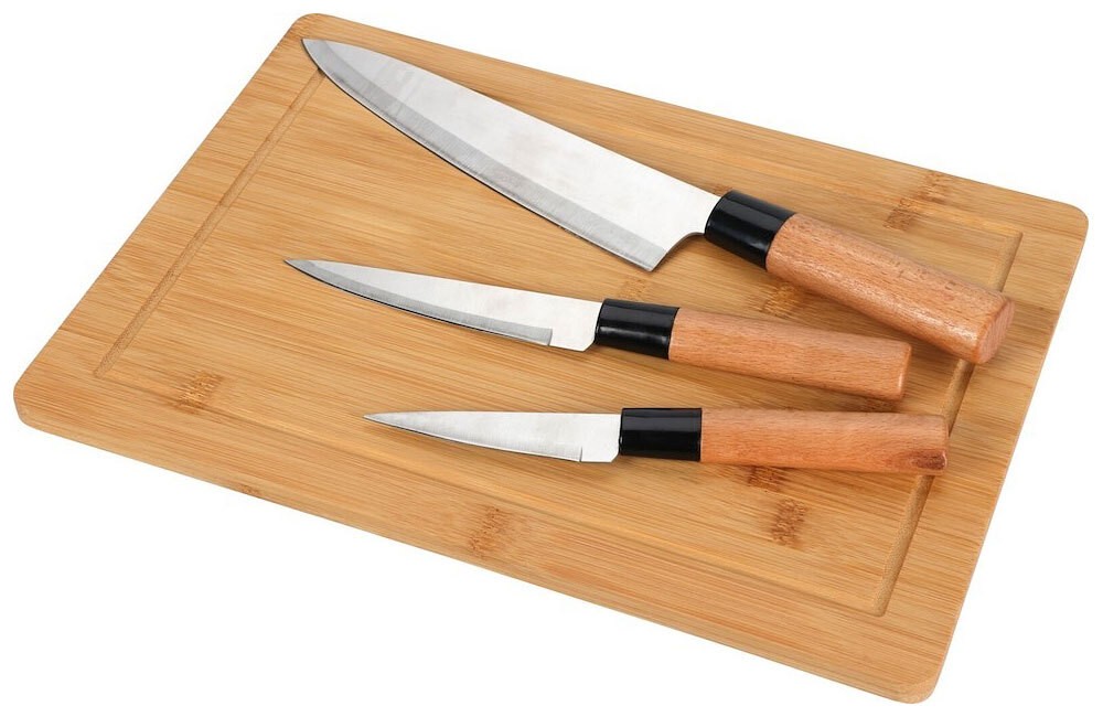 Messer-Set Edelstahl 4-Teilig Kochmesser Sushi- und Gemüsemesser Schneidebrett
