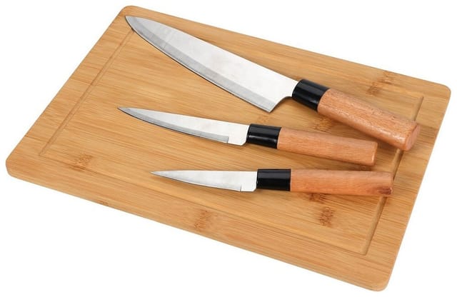 Messer-Set Edelstahl 4-Teilig Kochmesser Sushi- und Gemüsemesser Schneidebrett