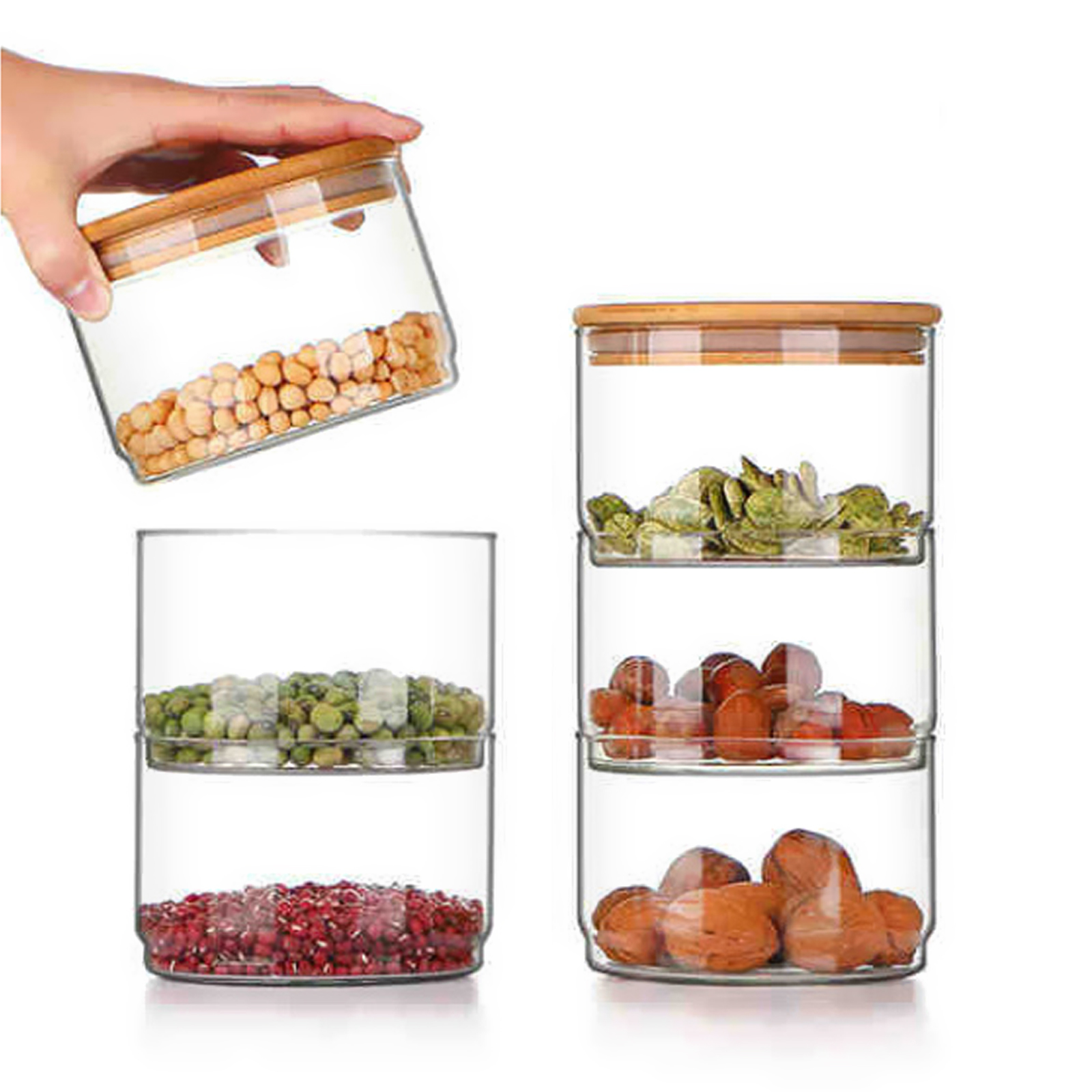 Dreistöckiges Vorratsglas Mit Deckel, Kleiner Behälter Für Snacks, Trockenfrüchte Und Salat.