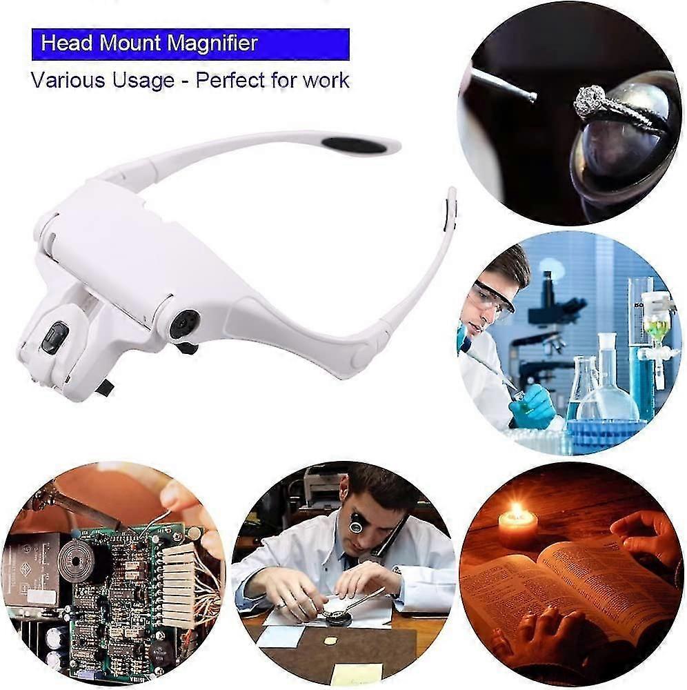 Vergrößerungsglas Mit 2 Led-leuchten, Frontvergrößerungs-headset, Freisprech-vergrößerungsglas Zum Nähen, Für Reparaturen, Schmuck, Uhren Und Bastelarbeiten, 5