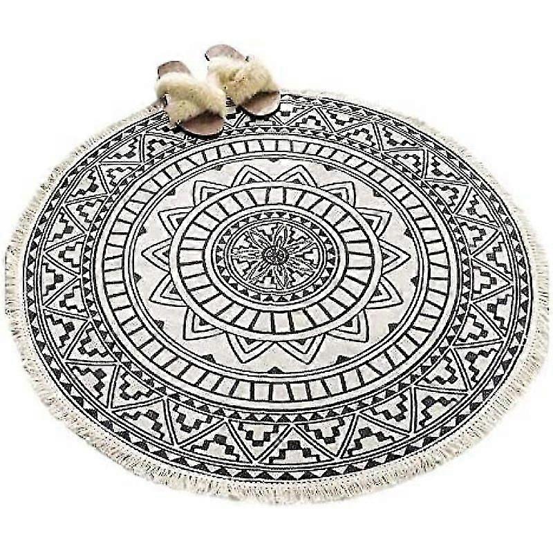Runde Teppiche, Kreisförmige Teppiche, Gestreift, Rutschfest, Handgewebt, Pflegeleichte Baumwollteppiche Mit Mandala-muster Im Bohème-stil, 90 Cm