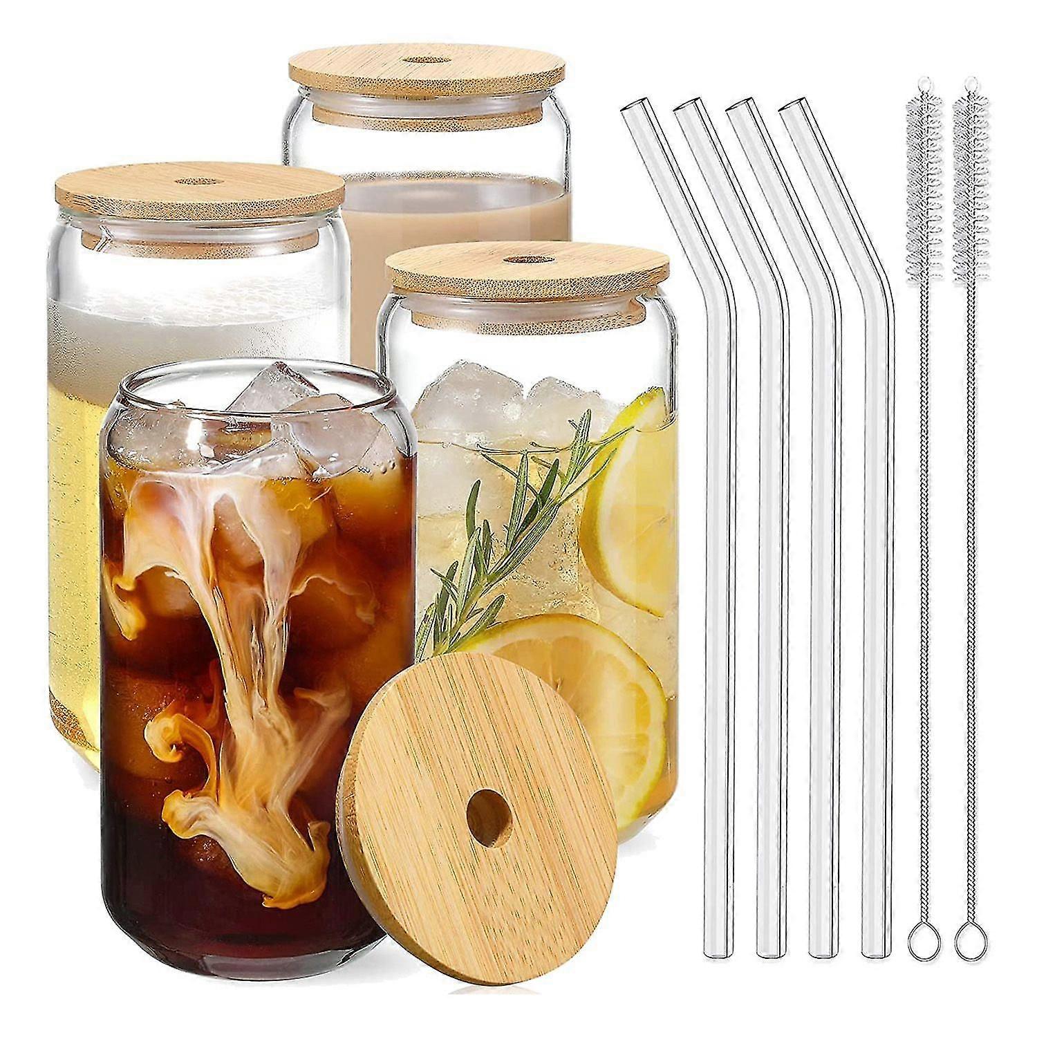 Trinkgläser Mit Bambusdeckeln, 4er-set – 16-oz-dosengläser, Biergläser, Eiskaffeegläser