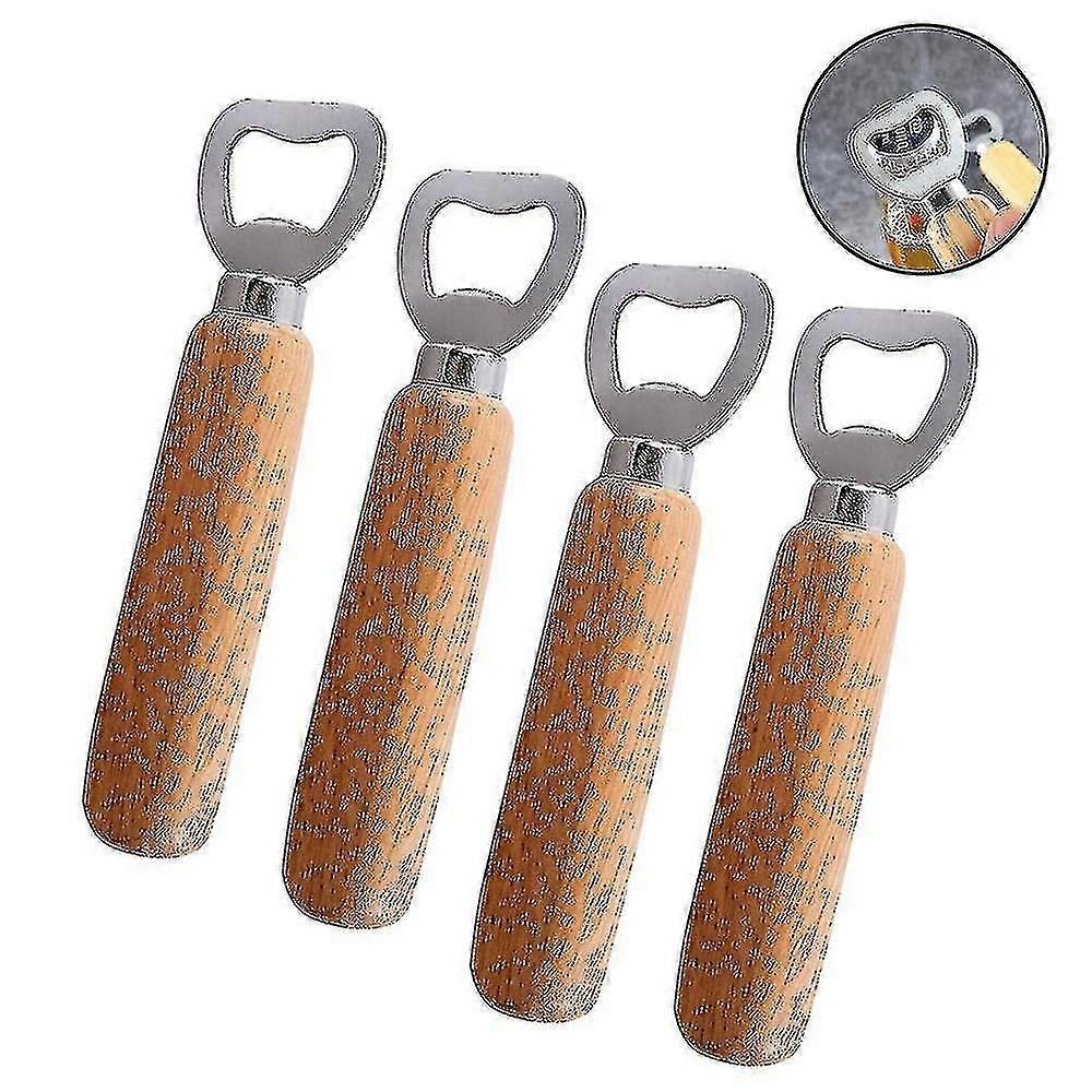 4er-set Flaschenöffner Aus Edelstahl Mit Holzgriff, Glatte Holzgriffe Zum Öffnen Von Getränkeflaschenverschlüssen Für Zuhause, Partys, Bars Und Barkeeper