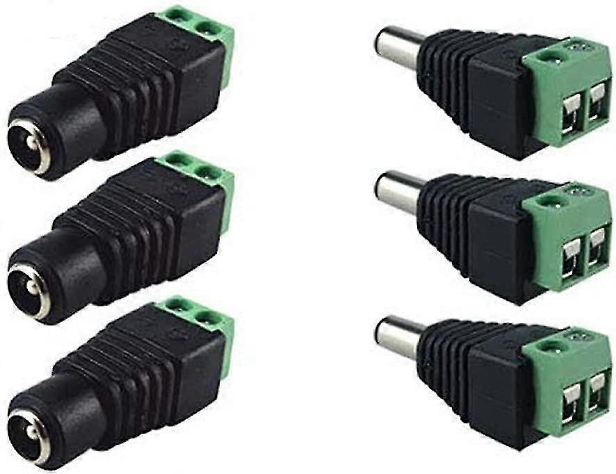 5,5 Mm X 2,1 Mm Dc-stromanschlussstecker, Stecker/buchse, Schraubklemmenanschluss, 12-v-adapterstecker Für Kamera-sicherheitssystem, Led-beleuchtung (6 Stück, Schwarz + Grün)