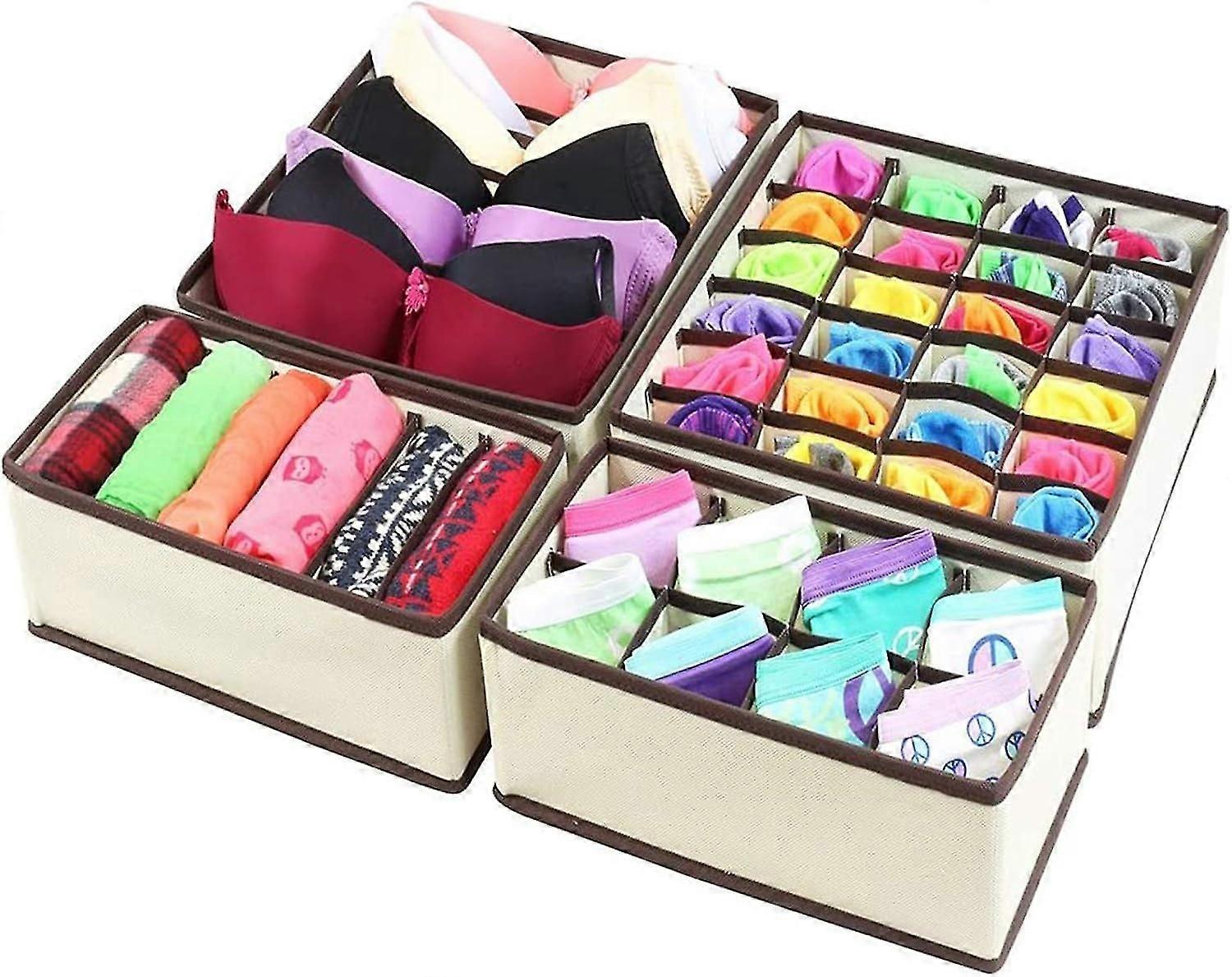 4er-pack Faltbare Schubladenorganizer Aus Vliesstoff Für Unterwäsche, Bhs, Krawatten, Socken – Platzsparende Aufbewahrungsbox Mit Fächern, Beige (kleidung Nicht Enthalten)