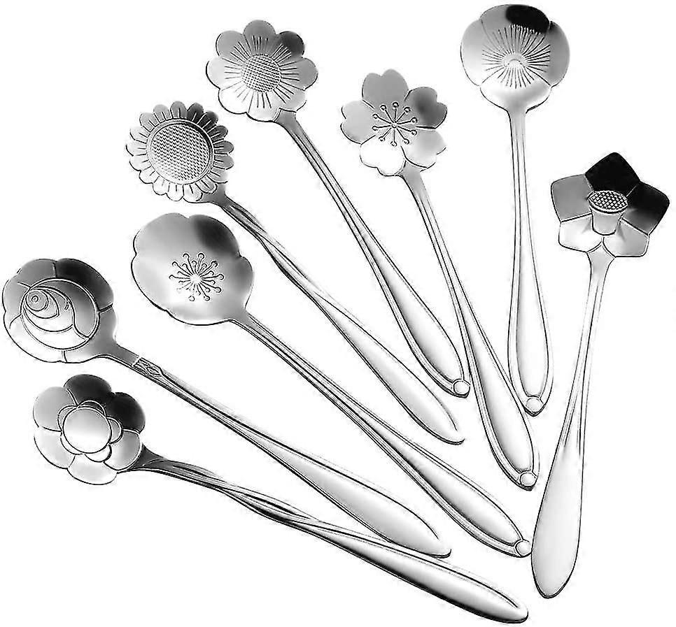 8-teiliges Blumenlöffel-set, Wiederverwendbare Teerührlöffel Aus Edelstahl
