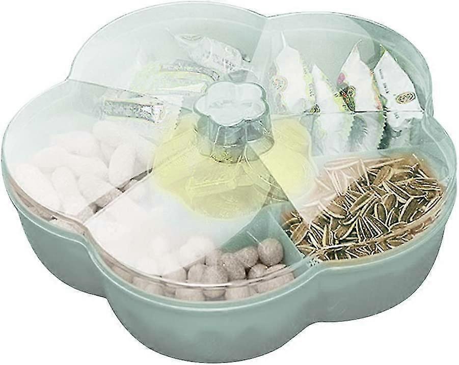 Kunststoff-lebensmittelbox Mit Deckel, Snackspender, Aufbewahrungsbox, Blumenförmiges Serviertablett Für Nüsse, Mit 6 Fächern Für Mittagessen Und Camping, Grün