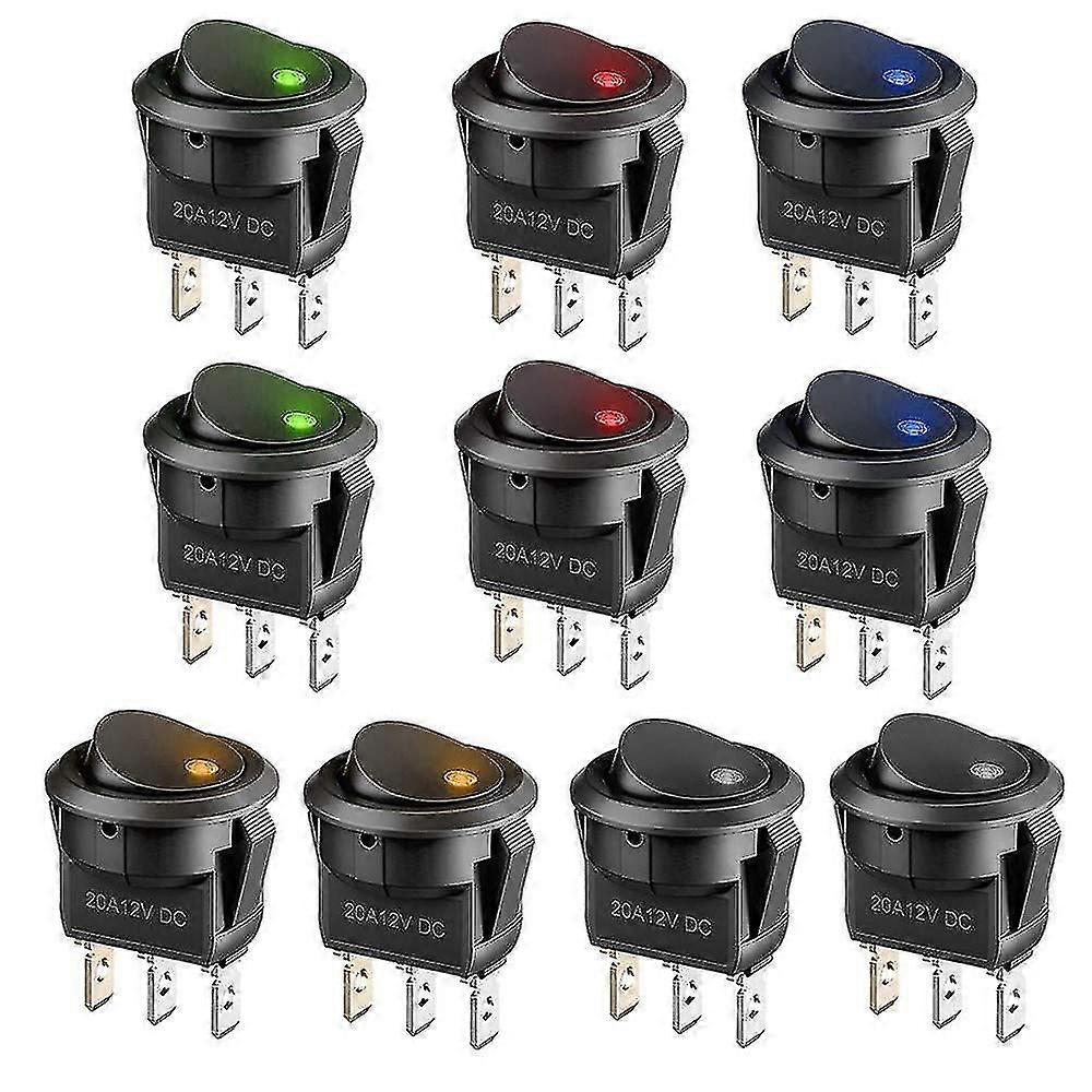 10 Stück S 12v Led-kippschalter, 3-polig, Rastend, Runder Knopf Für Auto, Boot, Haushaltsgeräte, Mit 5