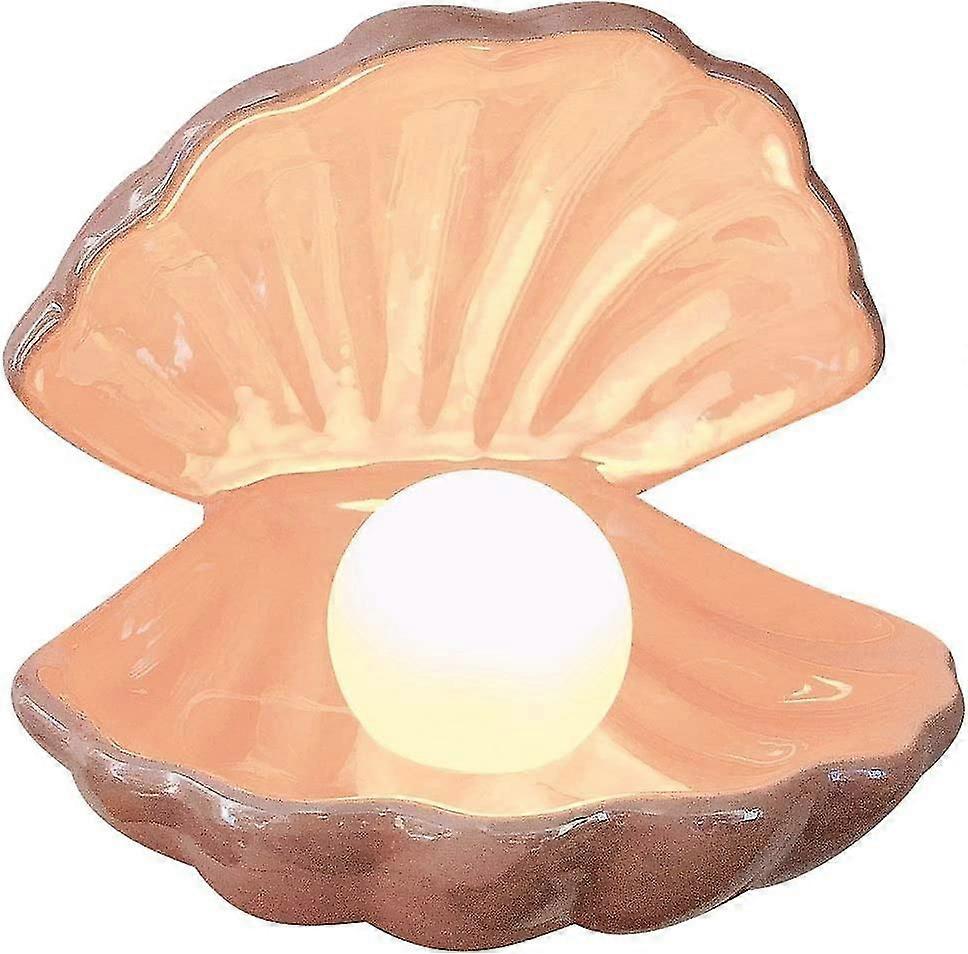 Dekorative Nachttischlampe Mit Muschel- Und Perlenmuster, Keramik-tischdekoration Fürs Schlafzimmer (rosa), 1 Stück