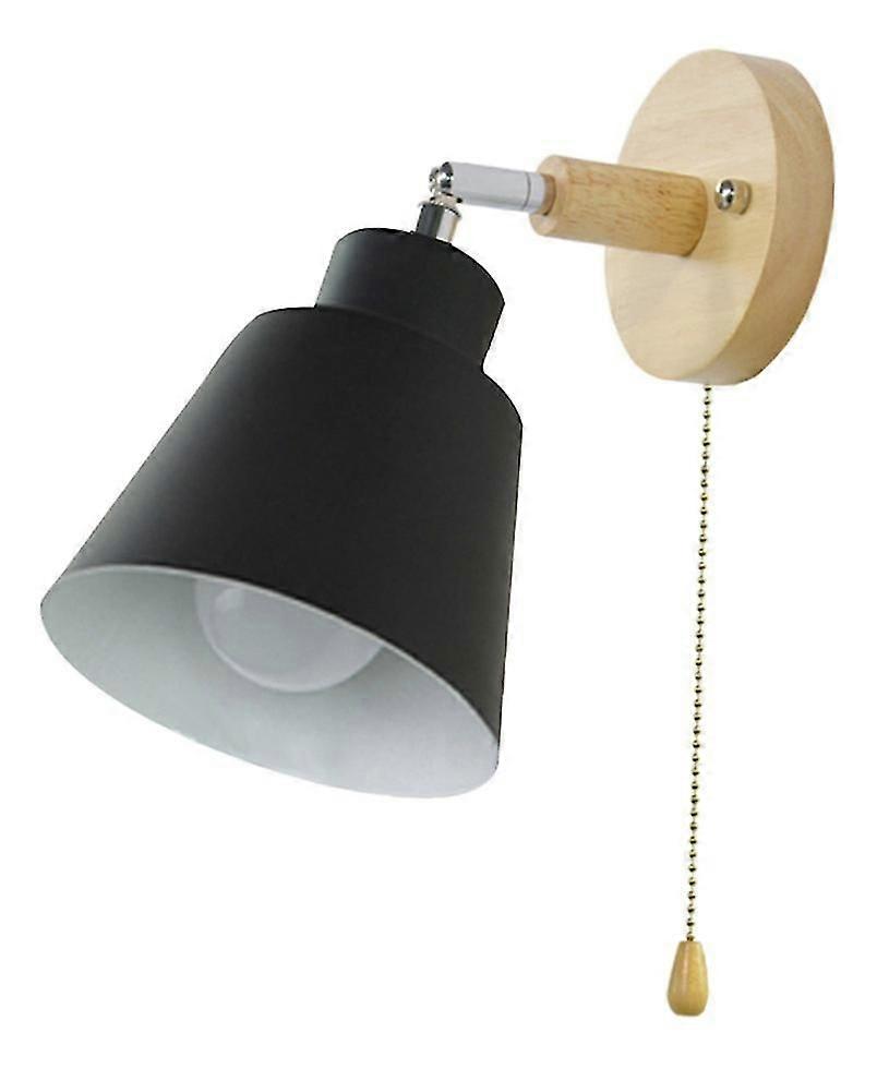 Macaron-nachttischlampe Mit Reißverschlussschalter Aus Holz, Nordische Esszimmer- Und Wohnzimmerdekoration, Hintergrundwandlampe (schwarz) (1 Stück)