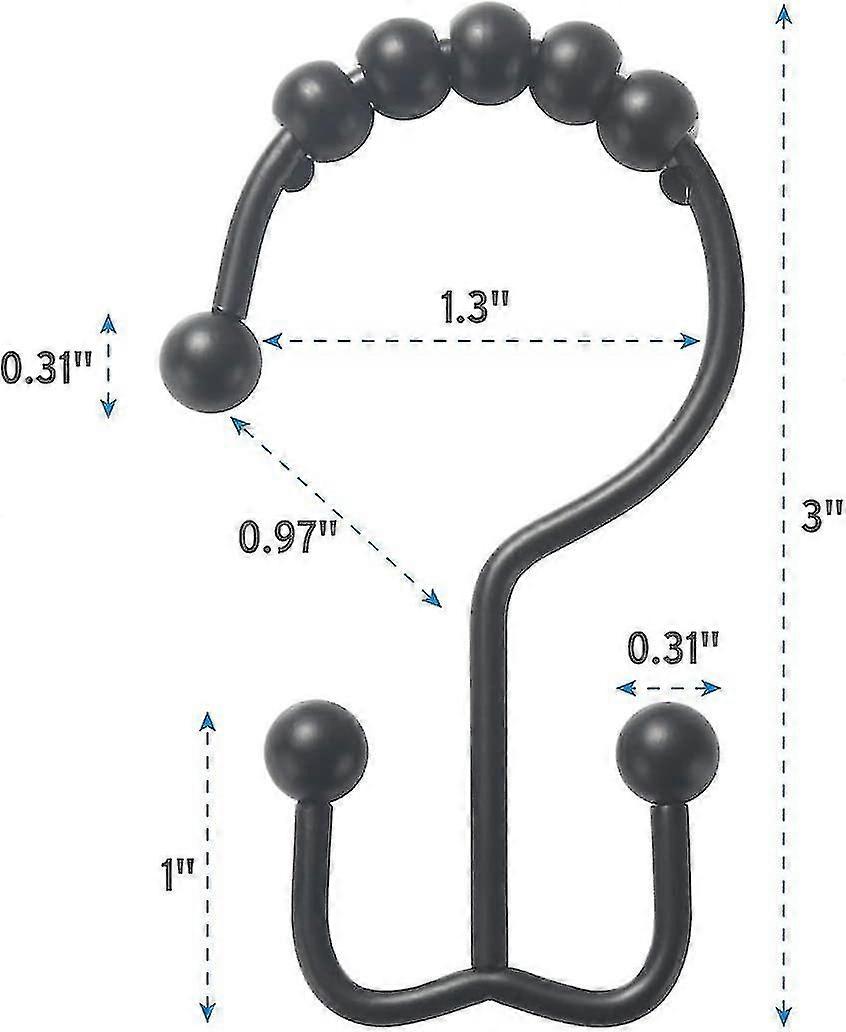 Duschvorhanghakenringe, Rostbeständige Metall-doppelgleithaken Für Duschvorhänge Und -stangen, 12er-set – Mattschwarz