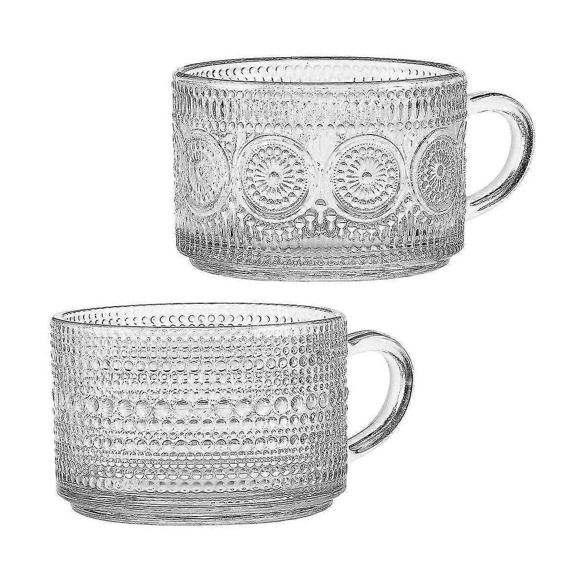 Vintage-kaffee- Und Teetasse Aus Glas, Stapelbar, Geprägt, Glaswaren Mit Henkel Für Latte, Joghurt, Cola