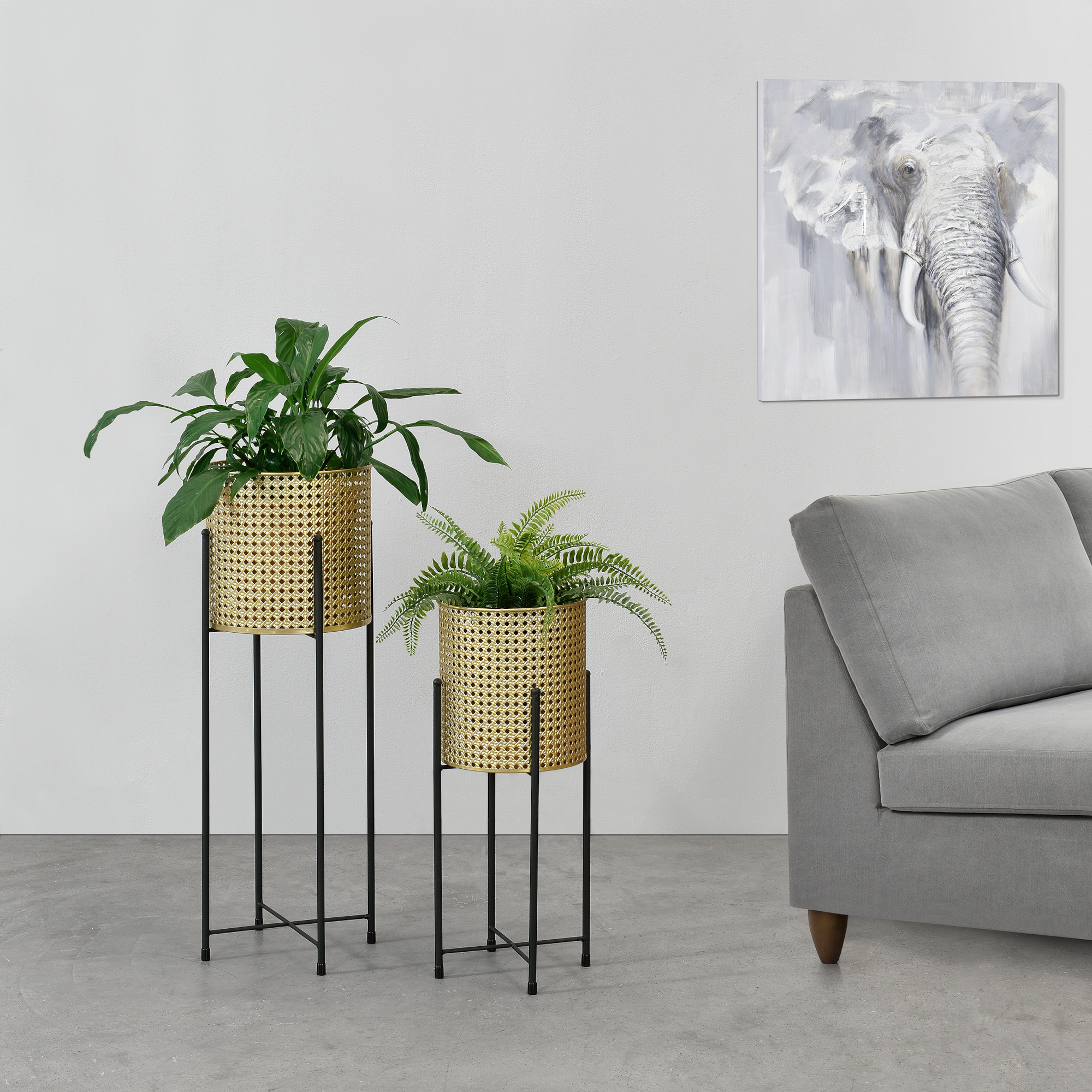 [en.casa] - Blumentopf Ständer Mol 2-tlg. Schwarz-goldfarben En.casa