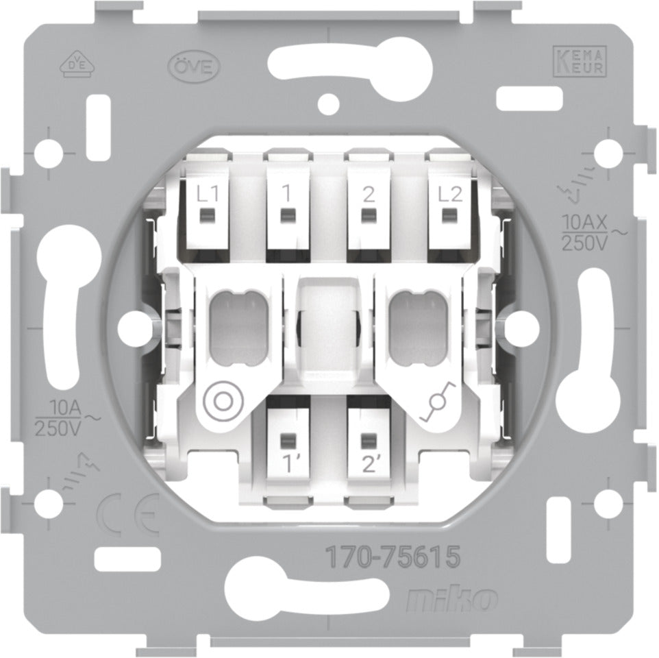 Niko Doppel-Schalterbasis Zwei-Wege Plus Drucktaste 10A - 170-75615