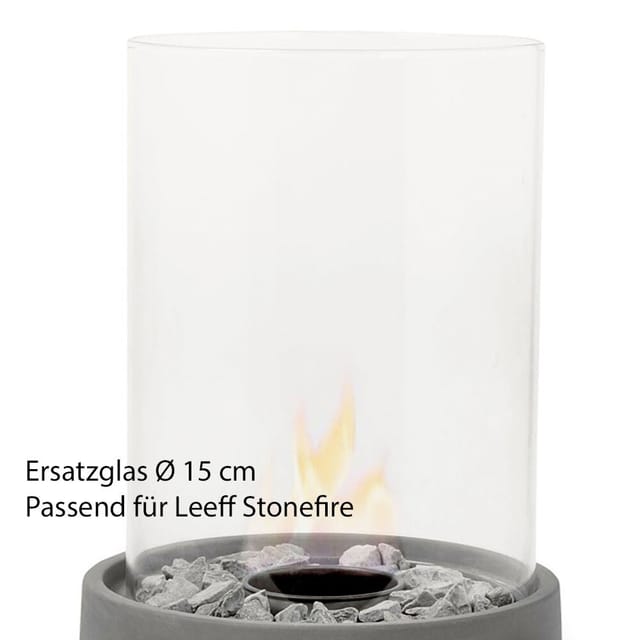 Leeff Ersatzglas für Stonefire Tischkamin Glaszylinder Tischfeuer Rund 15cm