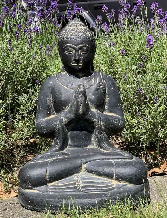 Buddha Figur 30 cm Guss-Stein Massiv Frostsicher Sitzend Gruß Garten Statue