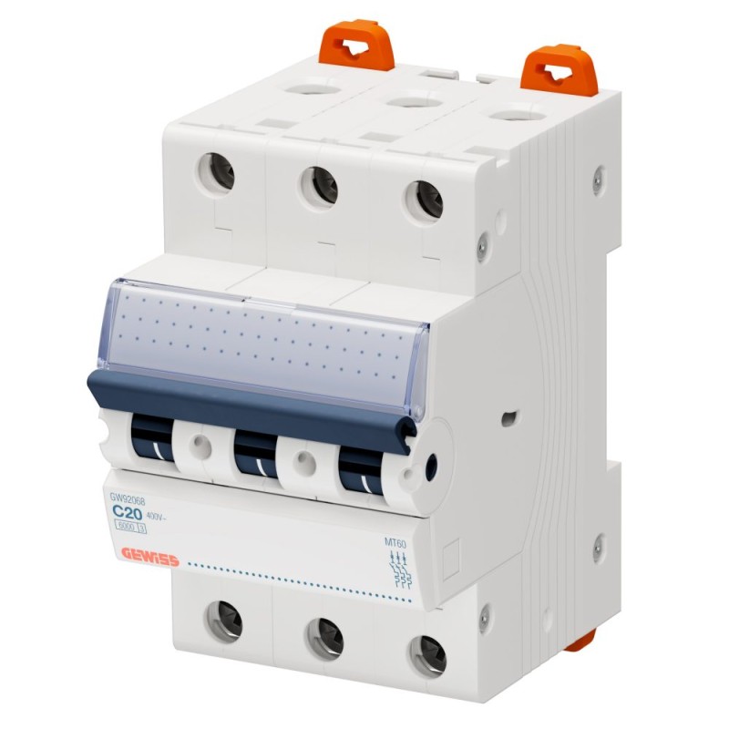 Gewiss Gw92068 Leistungsschalter – Mt 60 – 3-polig, C-charakteristik, 20 A – 6000 A-10 Ka/400 V – 3 Module