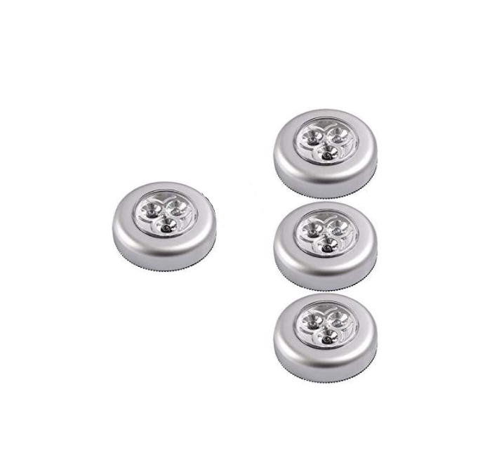 Nachtlichter, 4er-set Led-spots, Selbstklebend, Zusatzbeleuchtung, Batteriebetrieben, Für Kleiderschrank/regal/eingangsbereich/küche/flur – Silber
