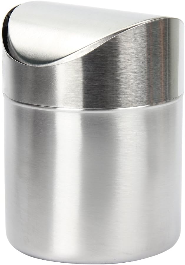 Abcrital Mini-mülleimer Aus Edelstahl Mit Praktischem Schwingdeckel Für Büro, Tisch, Auto, Schlafzimmer, Silber