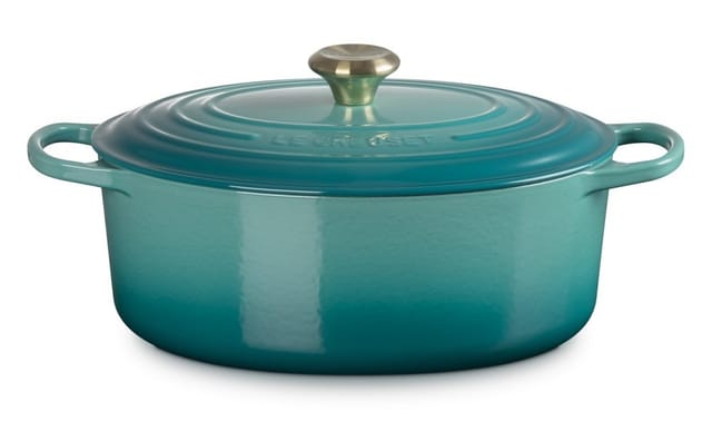 Le Creuset Bräter Signature Oval Gusseisen Bleu Riviera Blau 31 cm
