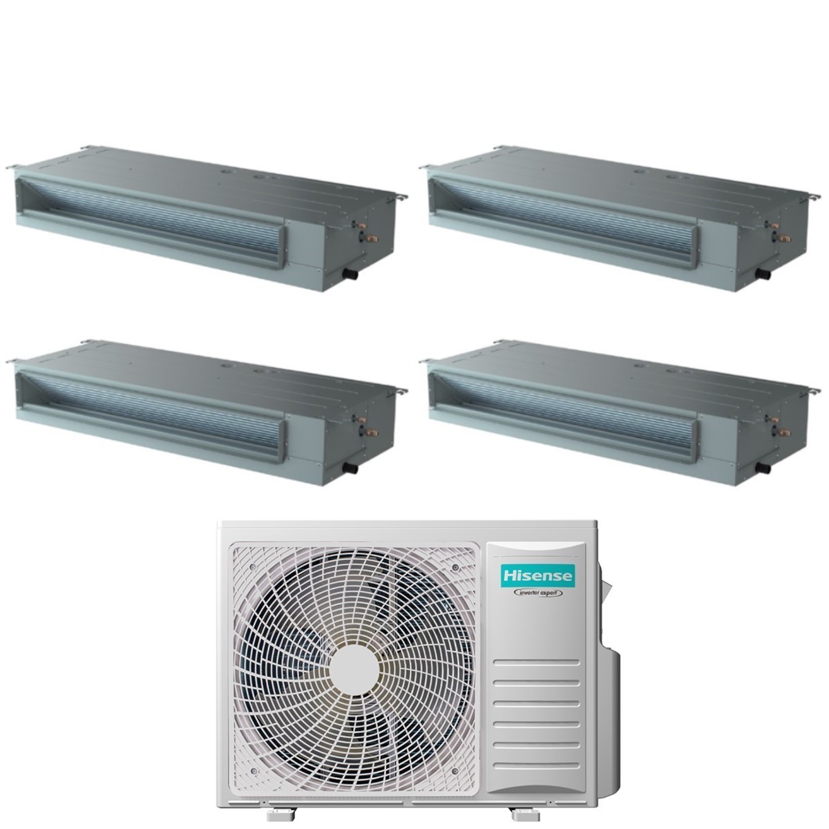 Hisense Quadri Split Inverter Ducted Air Conditioner 9+9+18 Mit 4amw105u4raa R-32 Wi-fi Optional 9000+9000+18000 Mit Standard-fernbedienung Und Kabel Enthalten - Neu