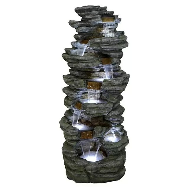 Ubbink AcquaArte Corte 201 cm Großes Wasserfall Set mit LED Naturgetreue Felsstruktur Gartenbrunnen