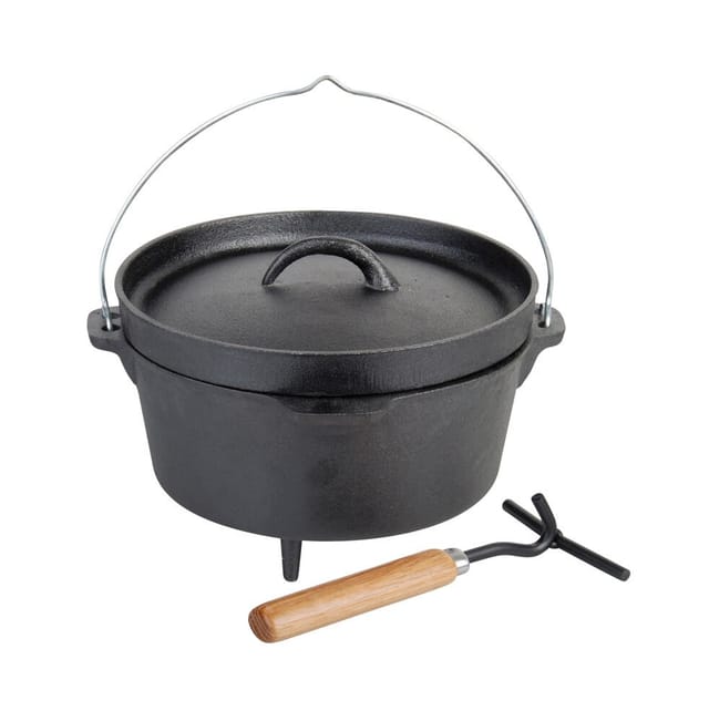 Dutch Oven Gusseisen Topf Set m. Deckelheber Feuertopf Schmortopf für Lagerfeuer