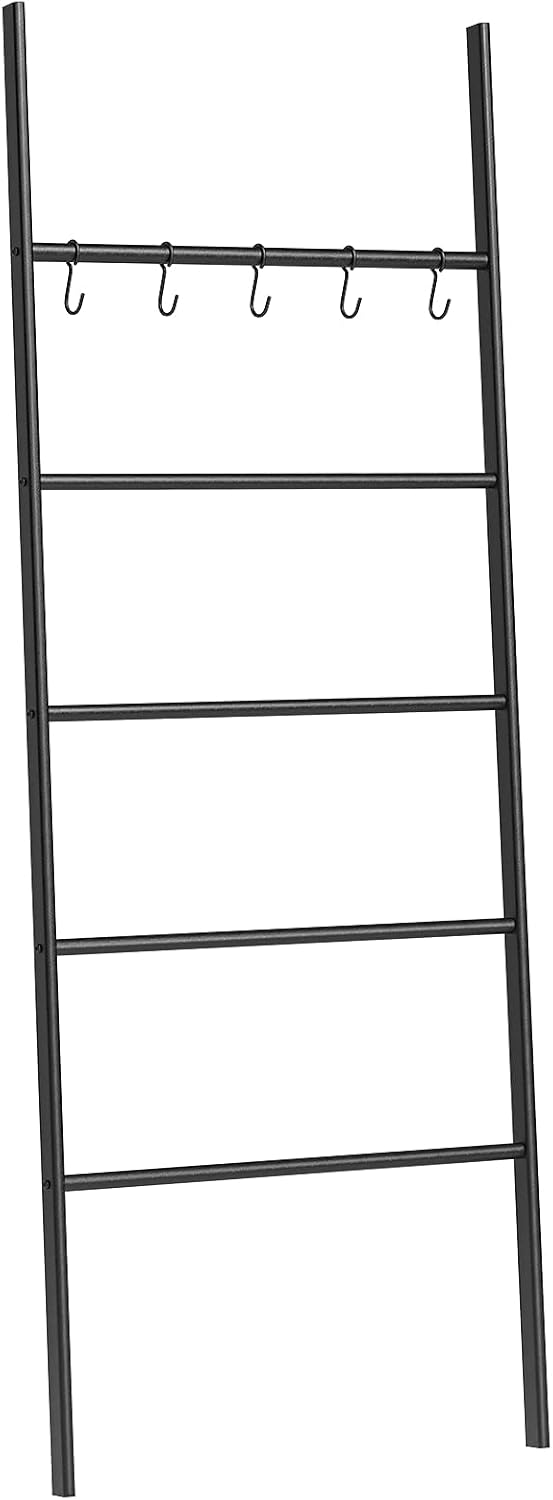 Handtuchleiter, Leiterregal, Handtuchständer Mit 5 Abnehmbare Haken, Stabil, Platzsparend, Für Eingang Des Foyers, Bad, Arbeitszimmer, Schlafzimmer, Einfache Montage, Hoobro Ebk62cj01