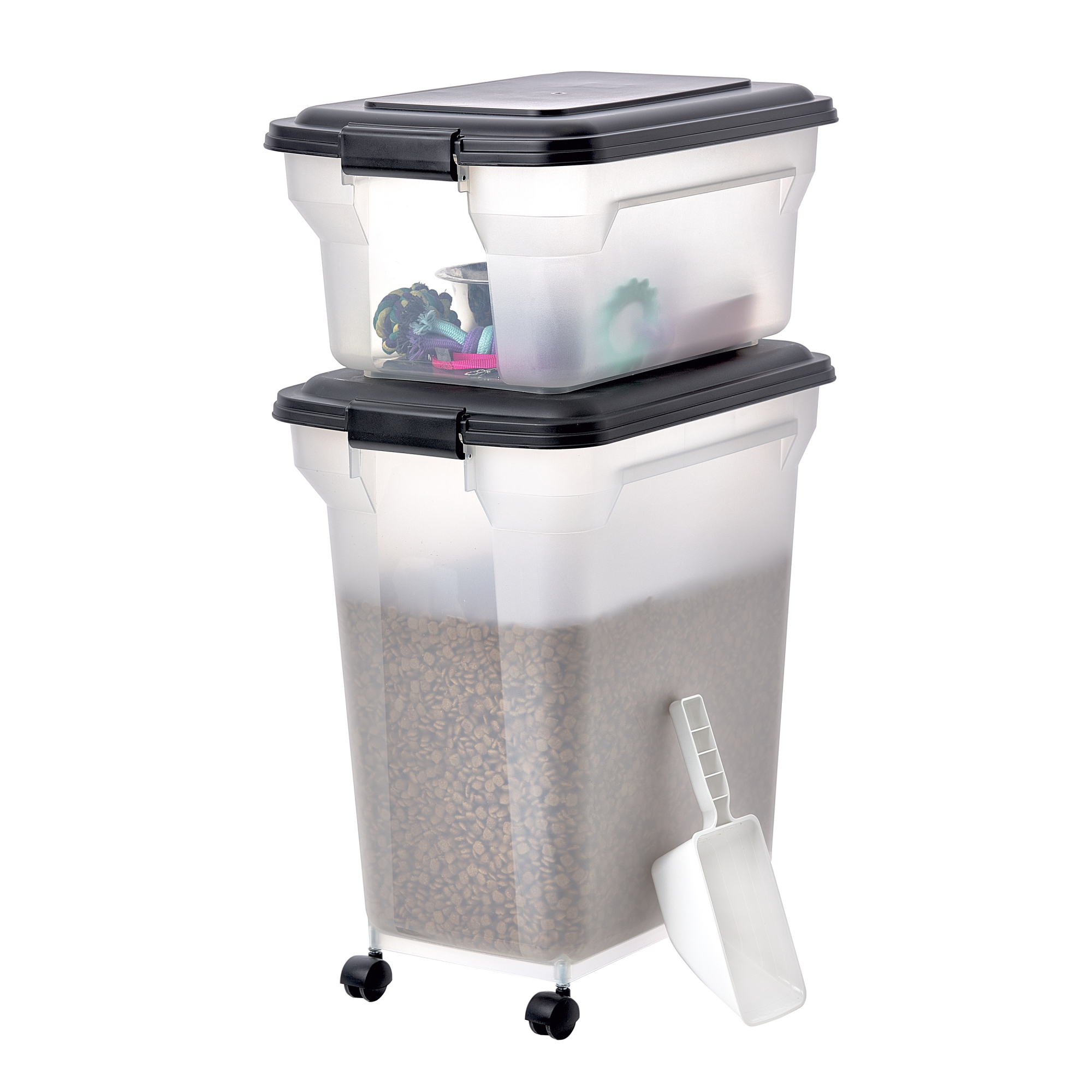 Hundefutter Aufbewahrung Mit Rollen, 45l+20l, Schwarz, Luftdichte Futterbox, Trockenfutter, Futterbehälter, Für Hunde, Katzen, Tierfutterbehälter, Schaufel, Bpa-frei, Futtertonne, Ats-c - Iris Ohyama