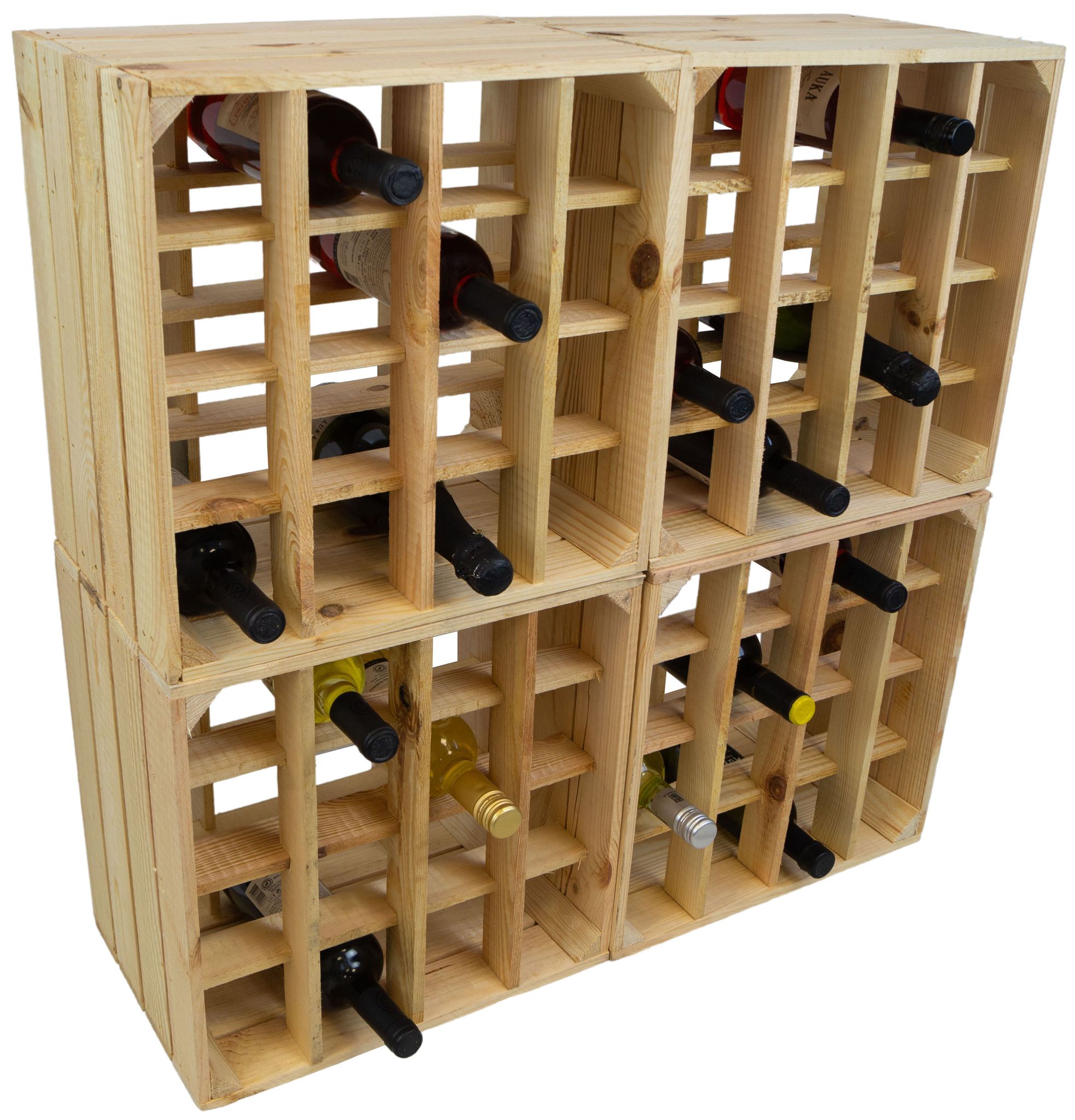 Kistenkolli Altes Land - 4er Set Weinregal '16er' Natur Weinschrank Weinaufbewahrung Weinablage Weinkiste Holzkiste Flaschenregal