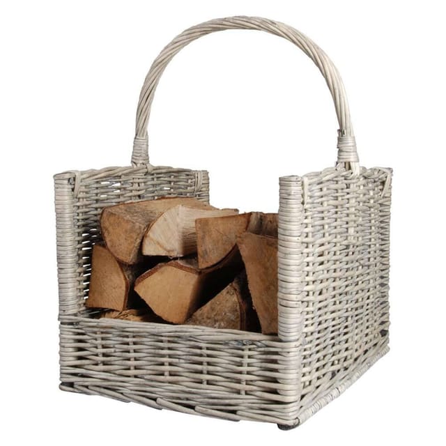 Kaminholzkorb Weide Feuerholzkorb Rattan Eckig Grau 48x35cm