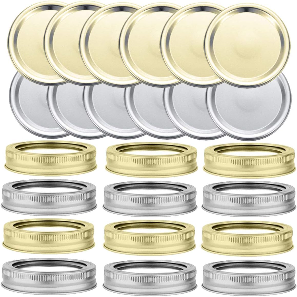 24 Stück Konservendeckel Und Bänder Für Einmachgläser, Geteilte Deckel Für Konservendeckel Für Einmachgläser, Konservenstopfen Für Marmelade Und Honig (70 Mm) (golden Sliver)