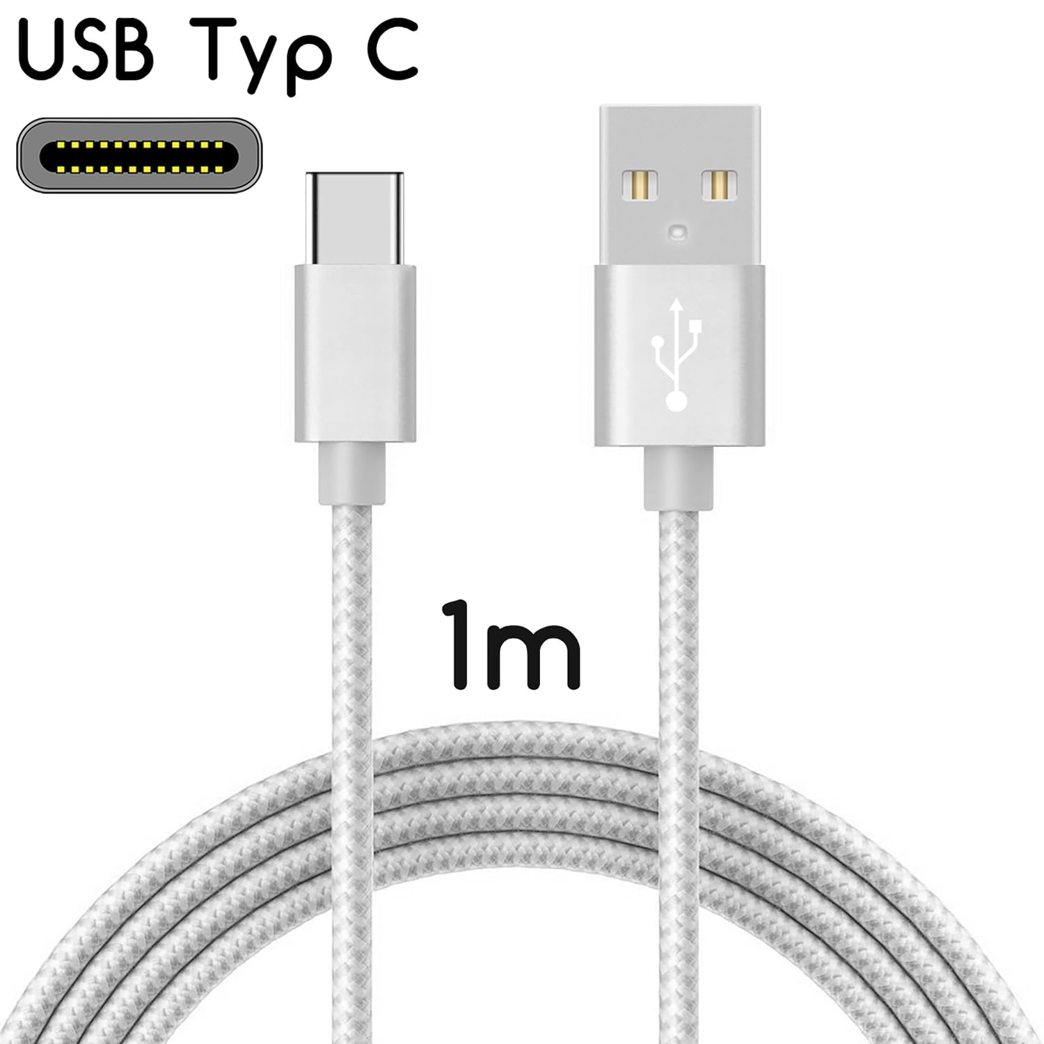 Usb-c Zu Usb 2.0 Kabel Nylon-ladekabel Mit Usb-typ-c-anschluss / 1 M Silber