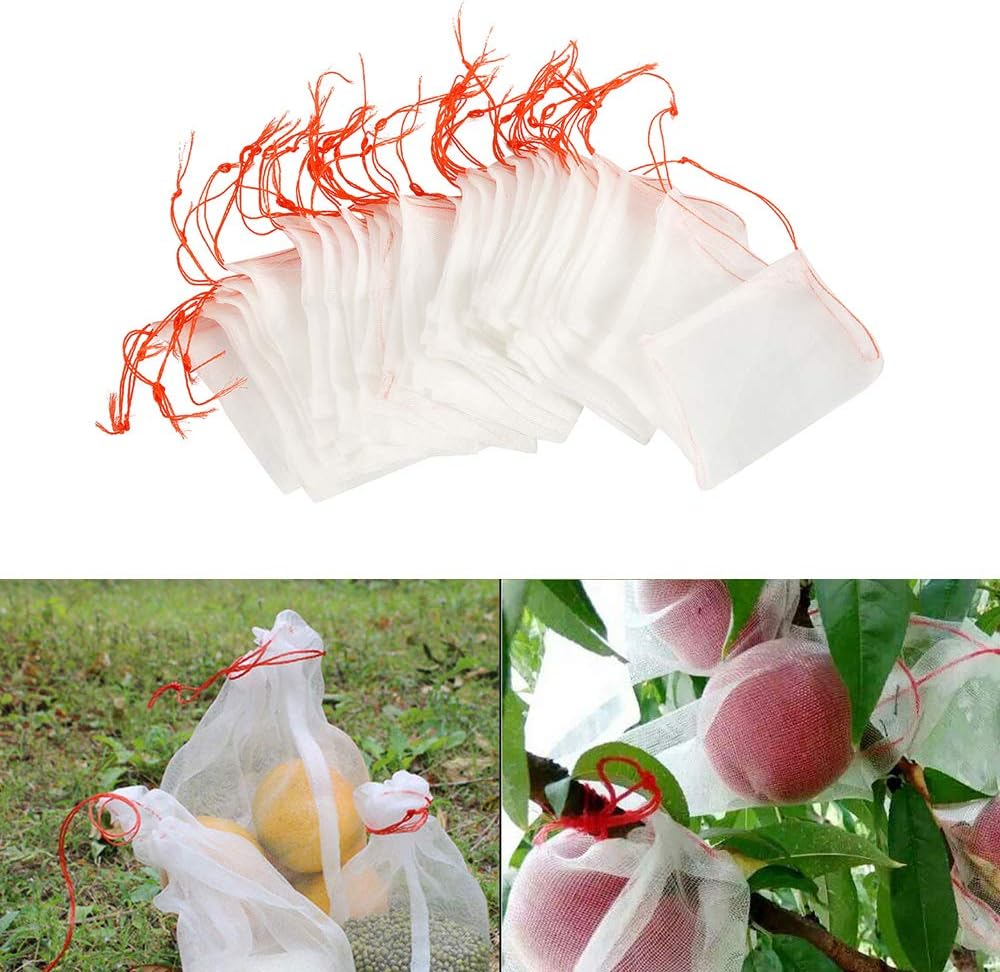 50er Pack Insektenschutz Netzbeutel, Nylon Gartenschutznetz, Wiederverwendbarer Obst- Und Pflanzenschutzbeutel, Vogeltraubenbeutel Mit Kordelzug (25 X 15 Cm (50 Stück))