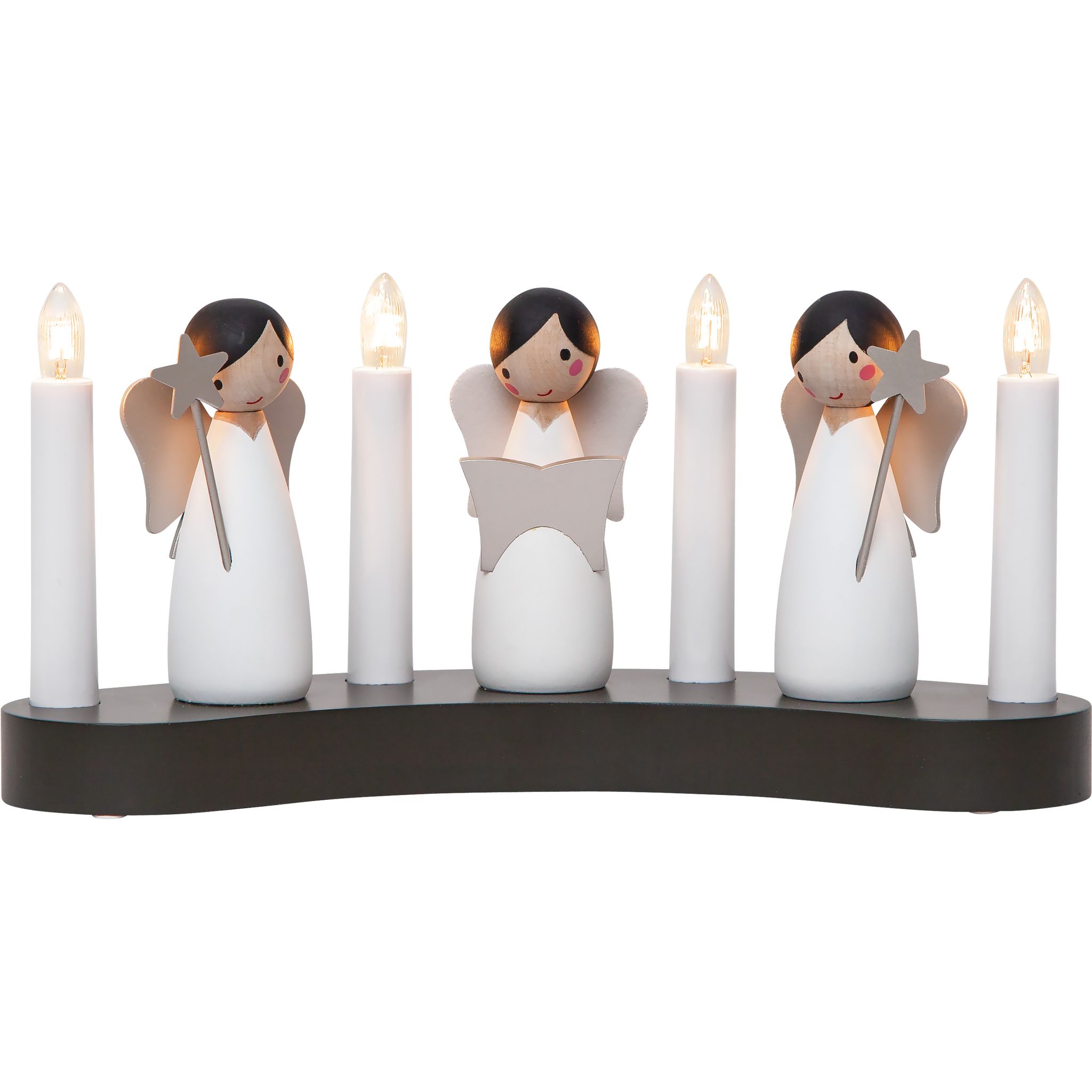 Star Trading Weihnachtsdeko Angel Choir Von Star Trading, Kerzenständer Mit 4 Glühbirnen E10 Warmweiß, Weihnachtsfigur, Engel Aus Holz, Kabelschalter, Länge: 31 Cm