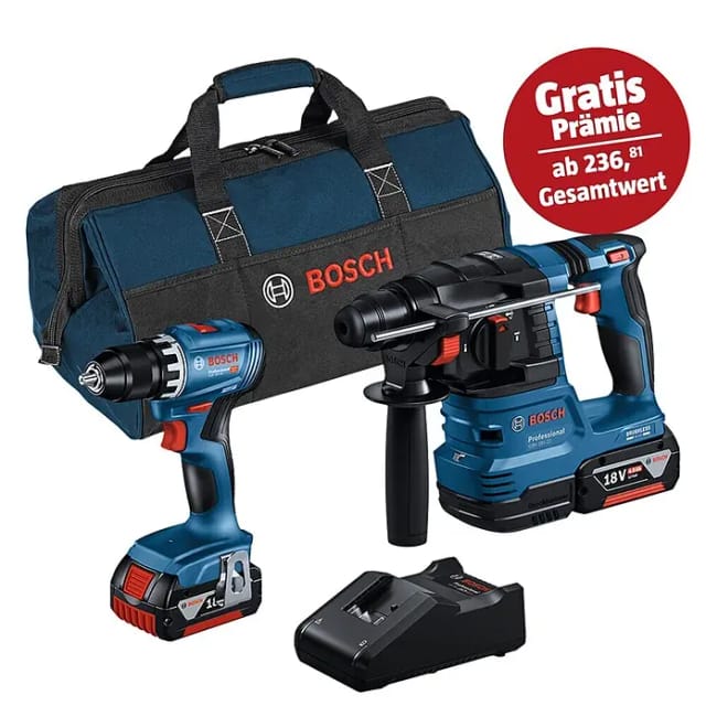 Kombi-Set Akku-Bohrschrauber GSR 18V-45 + Akku-Bohrhammer GBH 18V-22