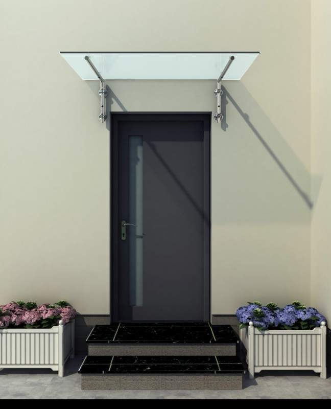 Buylando - L) 200x90 Cm Milchglas Glasvordach Inkl. Edelstahlhalter Gebürstet