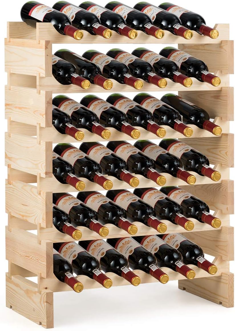 Costway - Weinregal Holz, Für 36 Flaschen Weinstaender Flaschenregal 6 Hoehe Zur Auswahl, Holzregal Stabil, Weinschrank Flaschenstaender