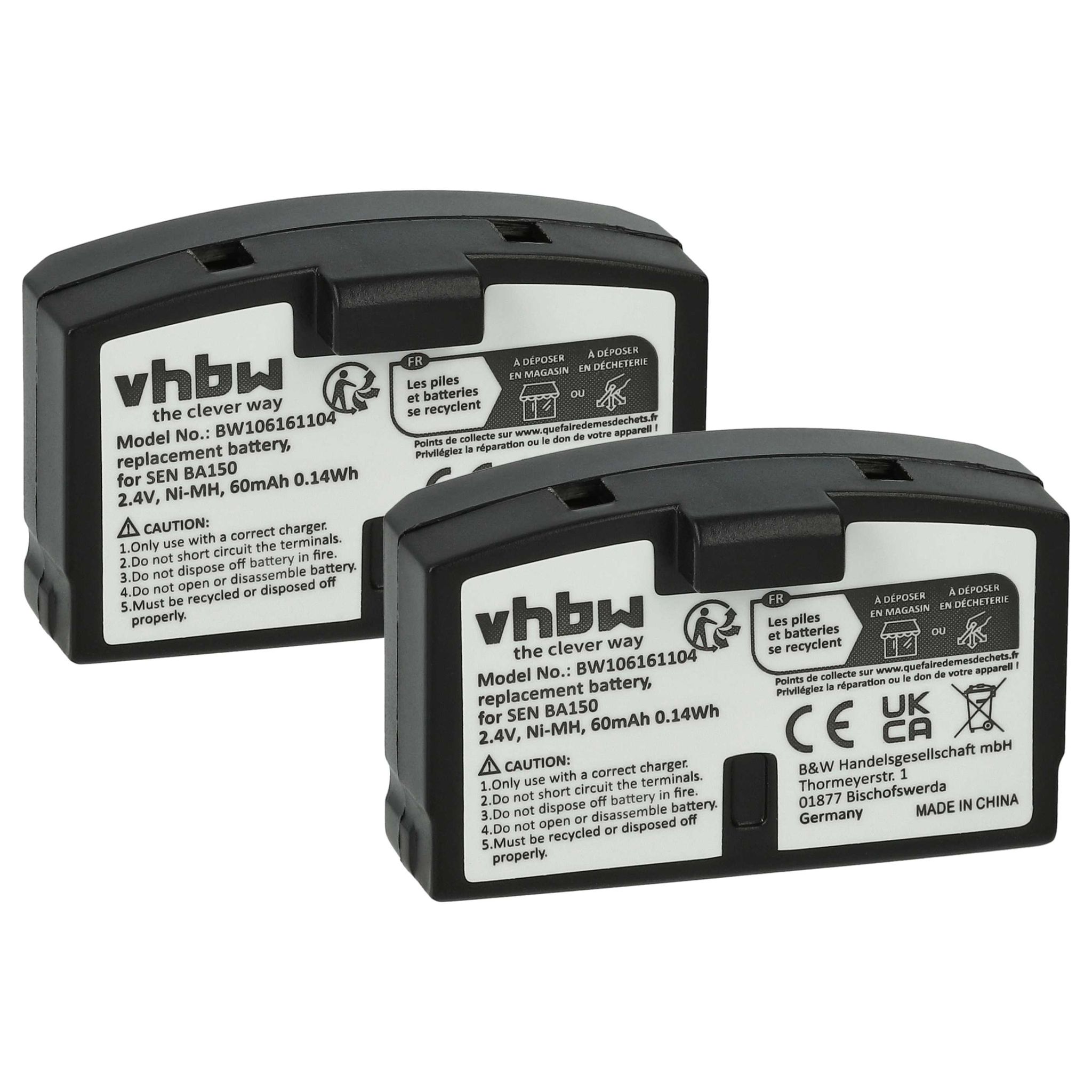 Vhbw 2x Akku Kompatibel Mit Sennheiser Set 2500 Set 50 Tv, Set 500, Set 250 Wireless Headset Kopfhörer (60 Mah, 2,4 V, Nimh)