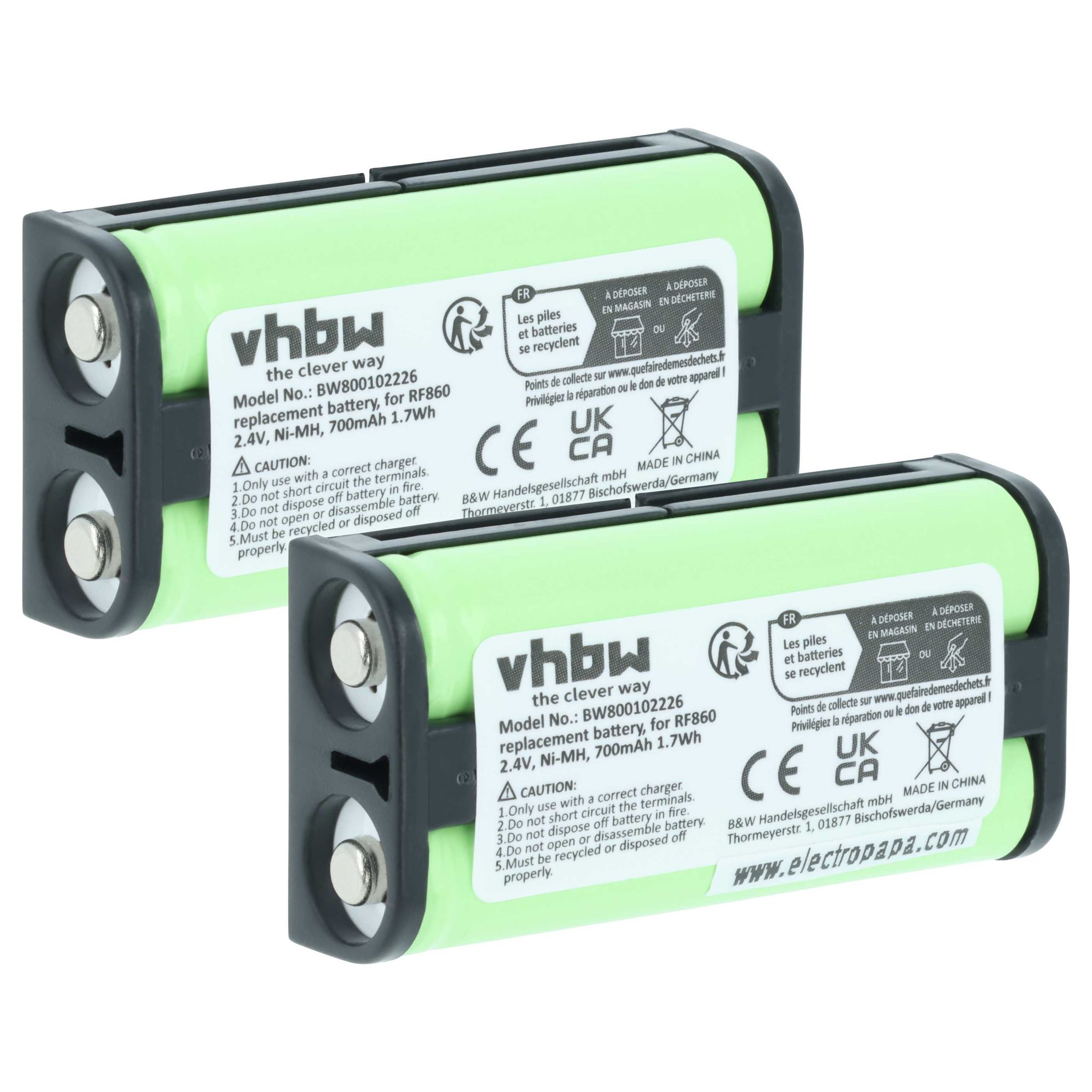 Vhbw 2x Akku Kompatibel Mit Sony Mdr-rf860rk Mdr-rf925rk, Mdr-rf970rk, Mrd-rf811f Wireless Headset Kopfhörer (700mah, 2,4v, Nimh)