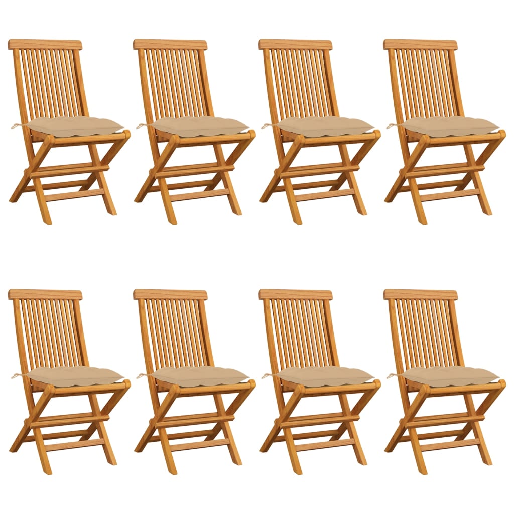 Vidaxl Gartenstühle Mit Kissen Beige 8er Set Massives Teakholz