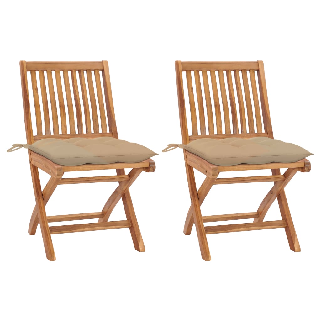 Perle Rare Gartenstühle 2 Stk. Mit Beige Kissen Massivholz Teak 12516-z-a-b