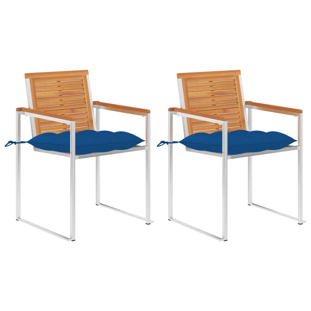 Vidaxl Garden Chairs With Cushions 2 Pcs Solid Acacia Wood And Steel (46495+314926)
