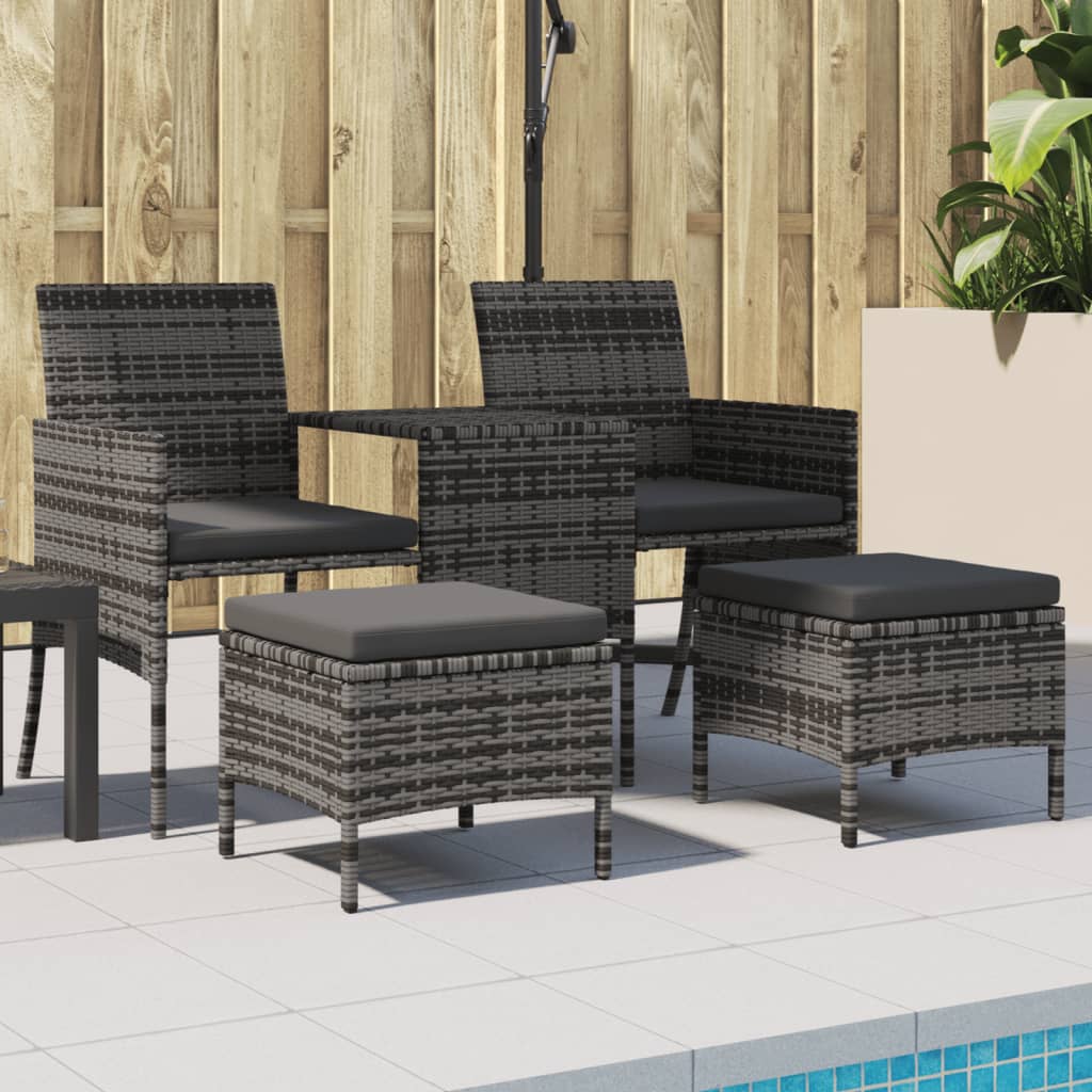 2-sitzer-gartensofa Mit Teetisch Und Hocker Poly Rattan Grau Vidaxl