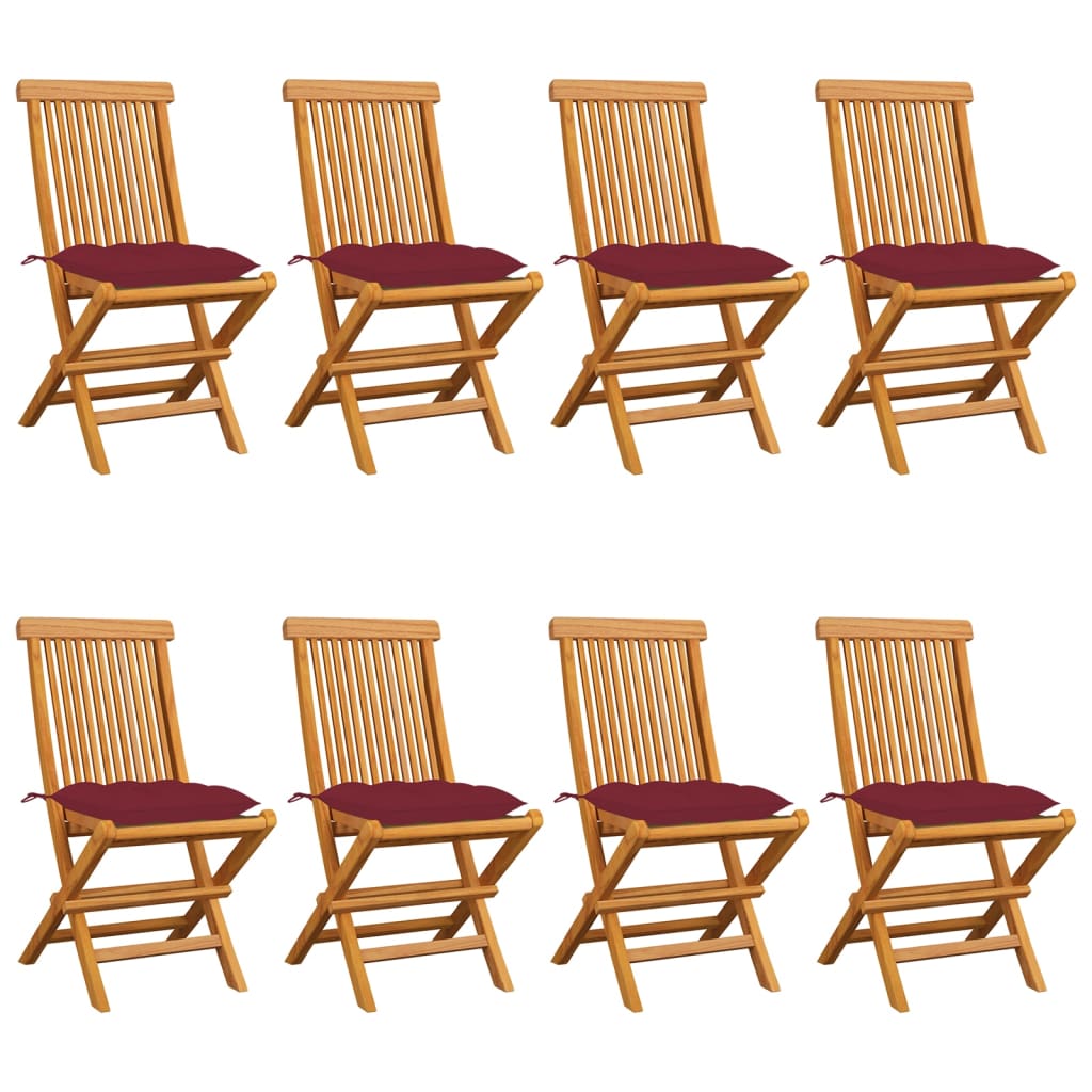 Gartenstühle Mit Weinroten Kissen 8 Stk. Massivholz Teak